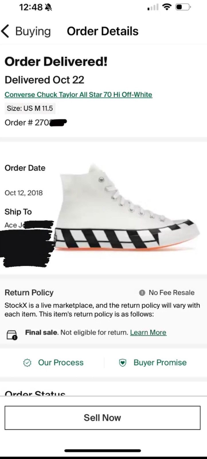 Converse × Nike × Off-White Off-White converse chuck taylor all star 70 Hi Size US 11.5 / EU 44-45 - 10 Thumbnail