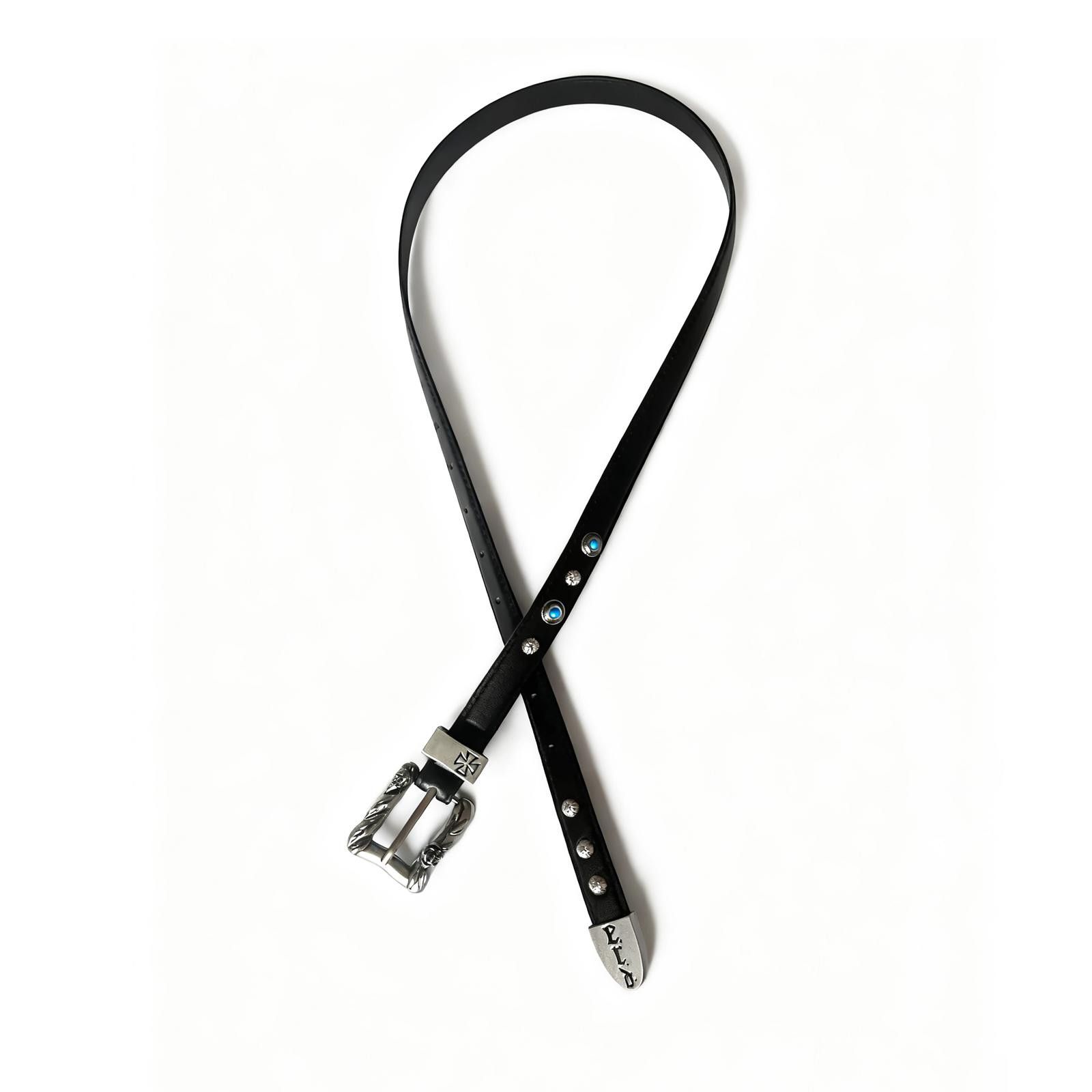Leather Black Leather Belt with Silver Buckle and Turquoise Accents Size ONE SIZE - 5 Thumbnail