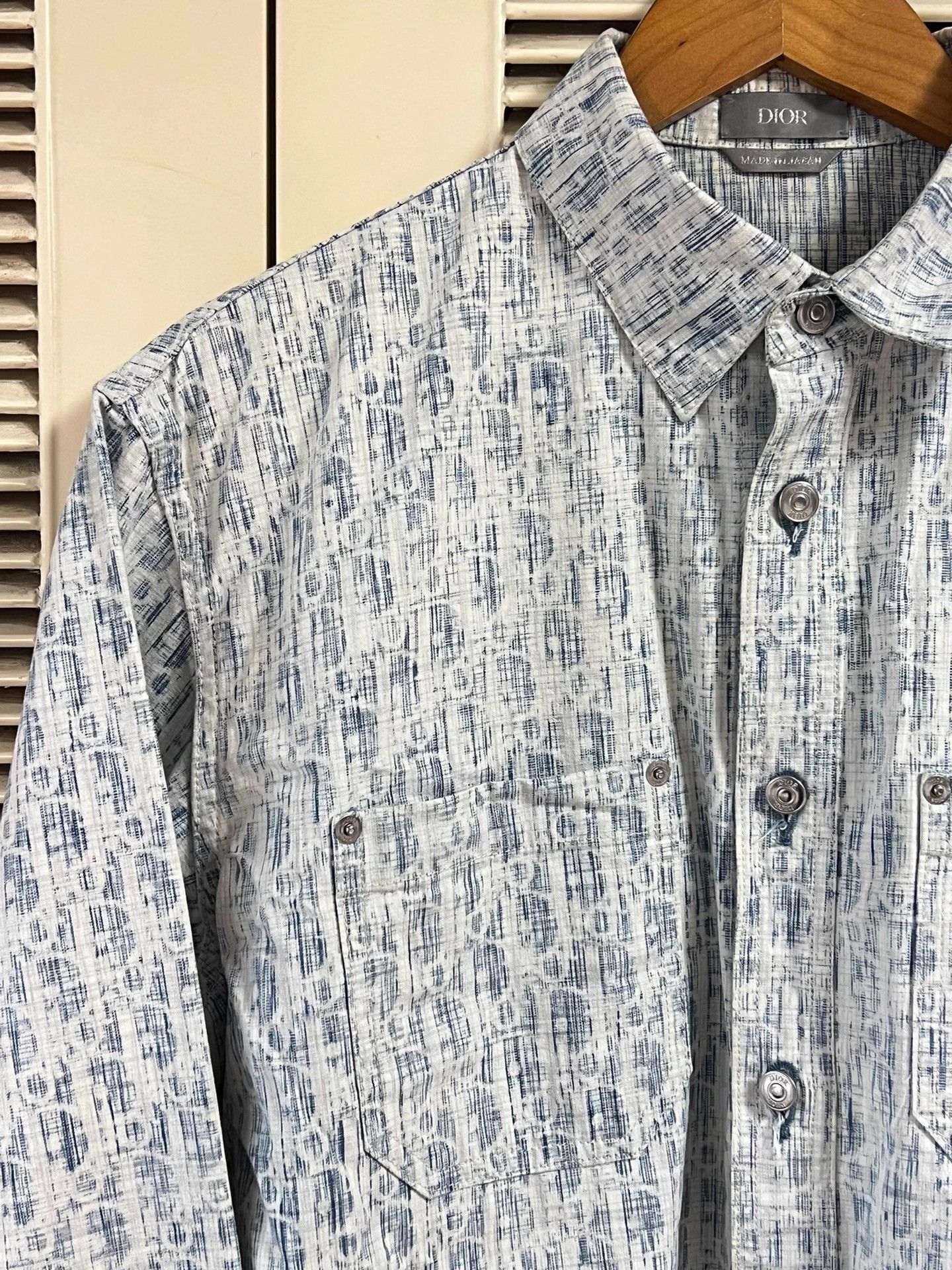 Dior Dior Men's Classic Blue Pattern L/S Shirt 38 Japan Size US M / EU 48-50 / 2 - 4 Thumbnail