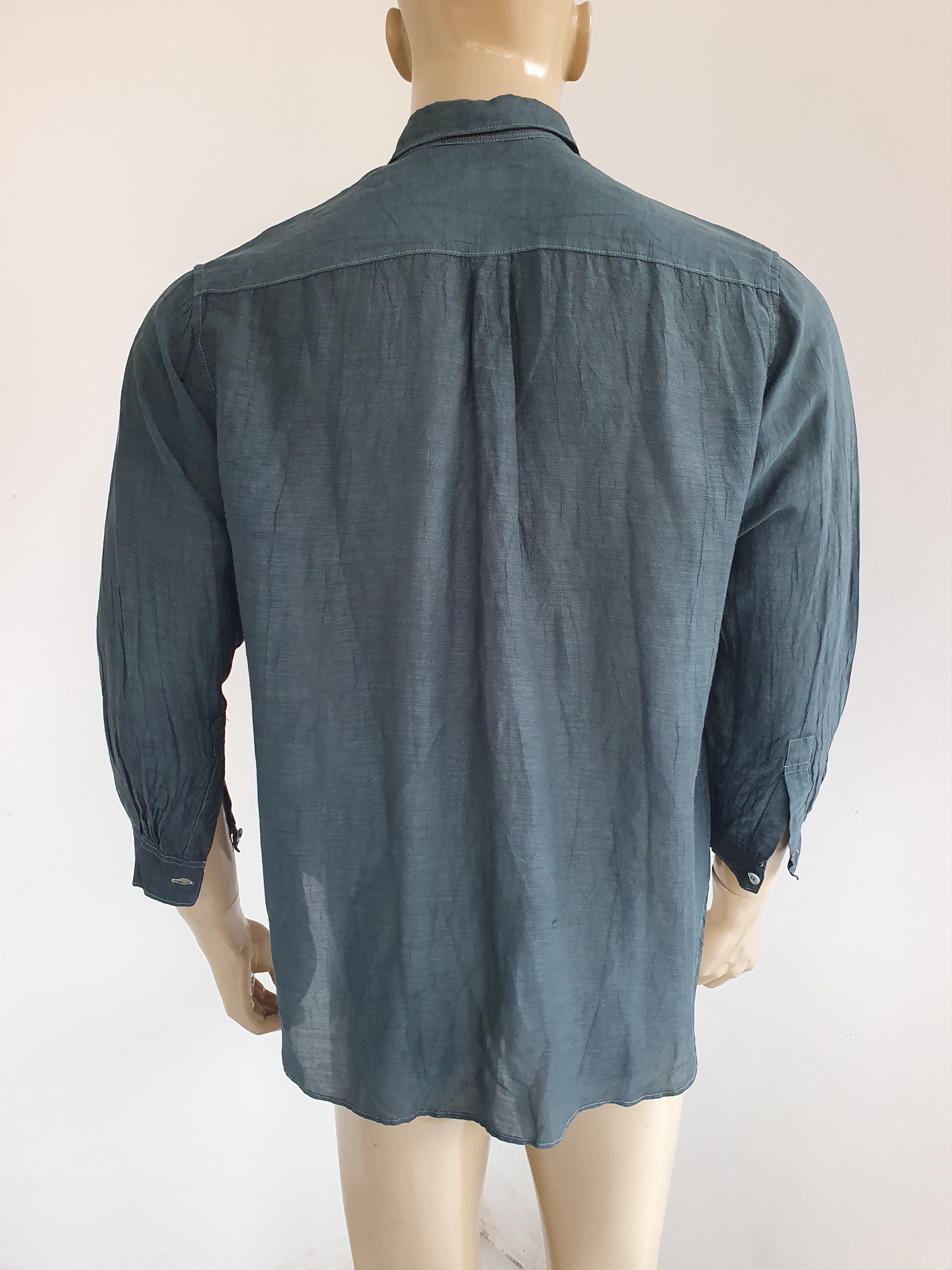 Y's × Yohji Yamamoto Green Dyed Contrast Stitch Shirt Size US M / EU 48-50 / 2 - 2 Thumbnail