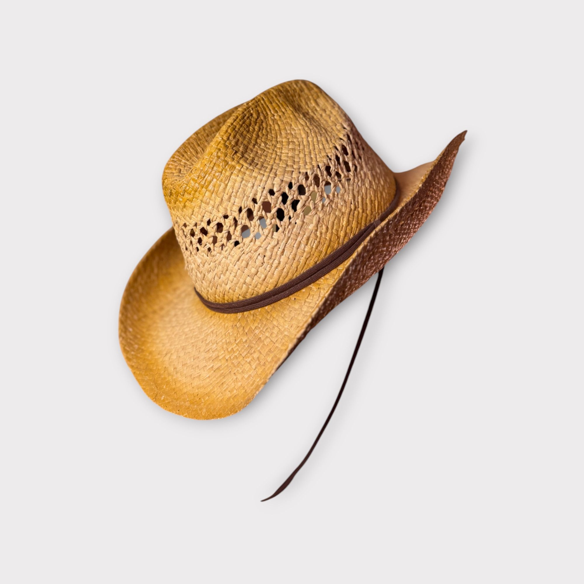 Homemade Vintage Straw Cowboy Hat w/ Chin Strap – Western Festival Size ONE SIZE - 1 Thumbnail