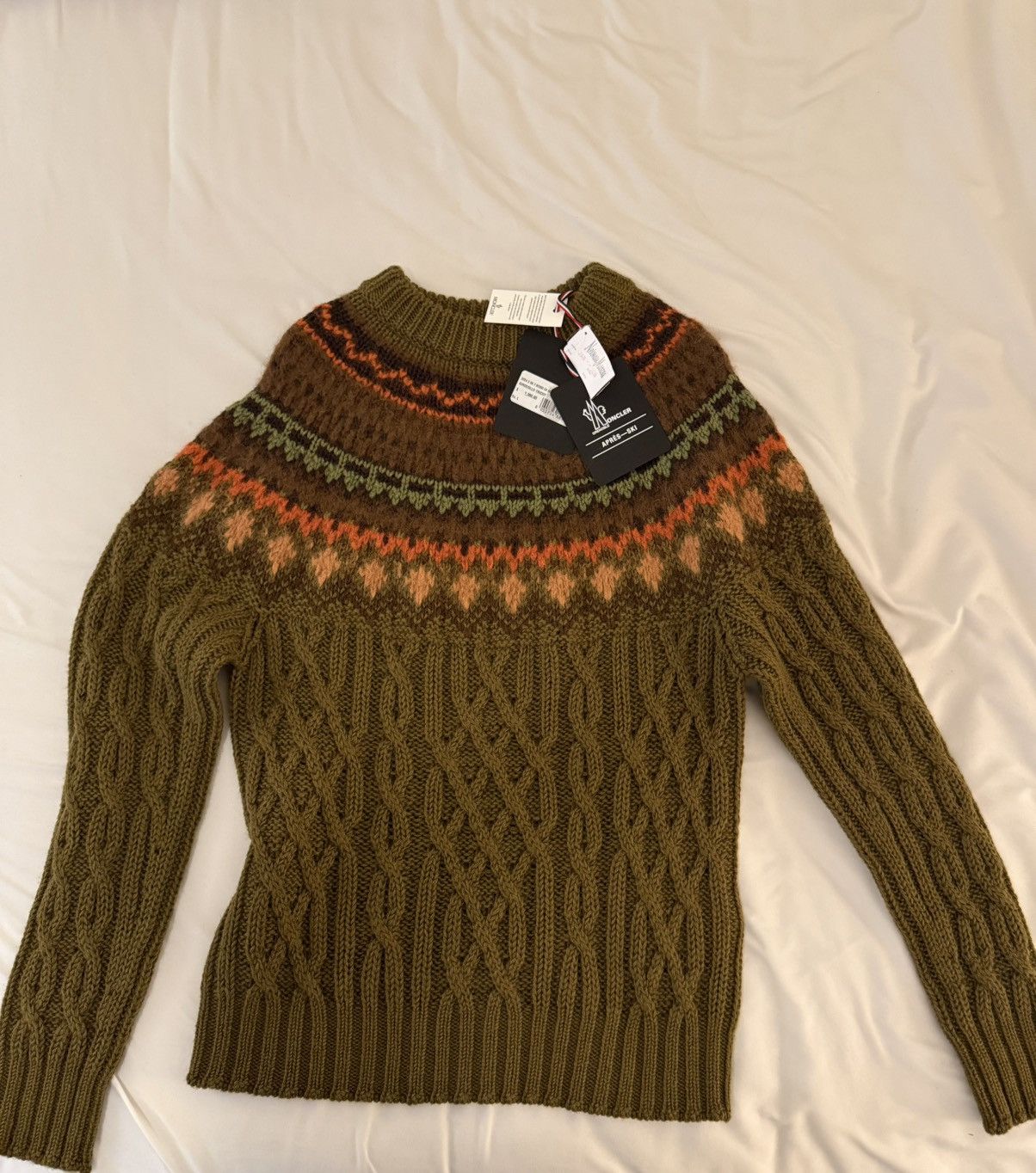 Moncler Grenoble Moncler Cable Knit Sweater Fair Isle Pattern Olive Green NWT Size US L / EU 52-54 / 3 - 6 Thumbnail