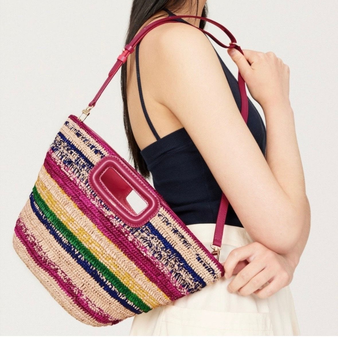 Maje NEW NWT MAJE M Mini Striped Raffia Basket Bag Fuschia Size ONE SIZE - 2 Thumbnail