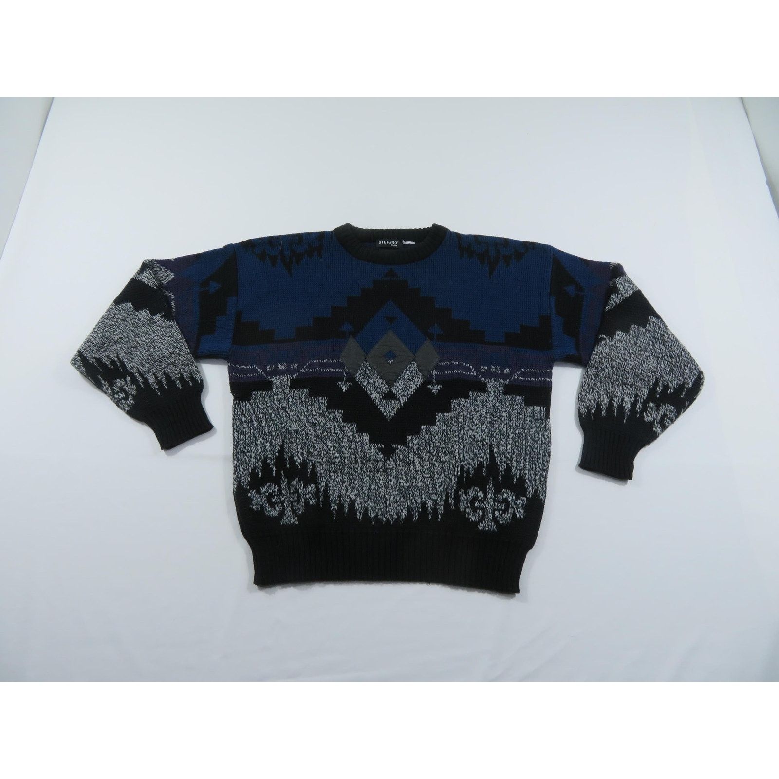 Other Stefano Man Geometric Sweater Black Blue White Sz L? 1990s Size US L / EU 52-54 / 3 - 1 Thumbnail