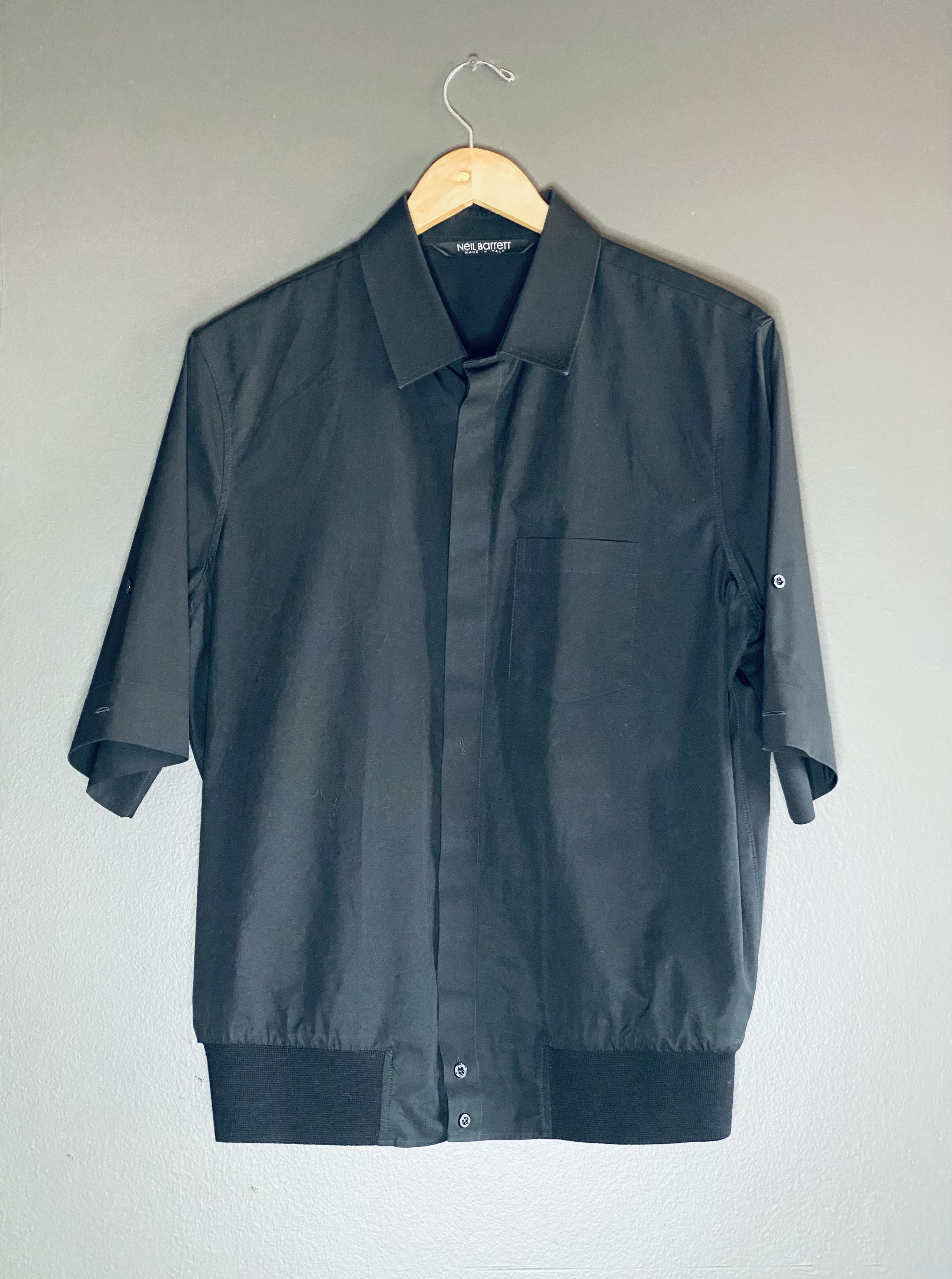 image of Neil Barrett Hybrid Cotton Short Sleeve Shirt in Black, Men's (Size Large)