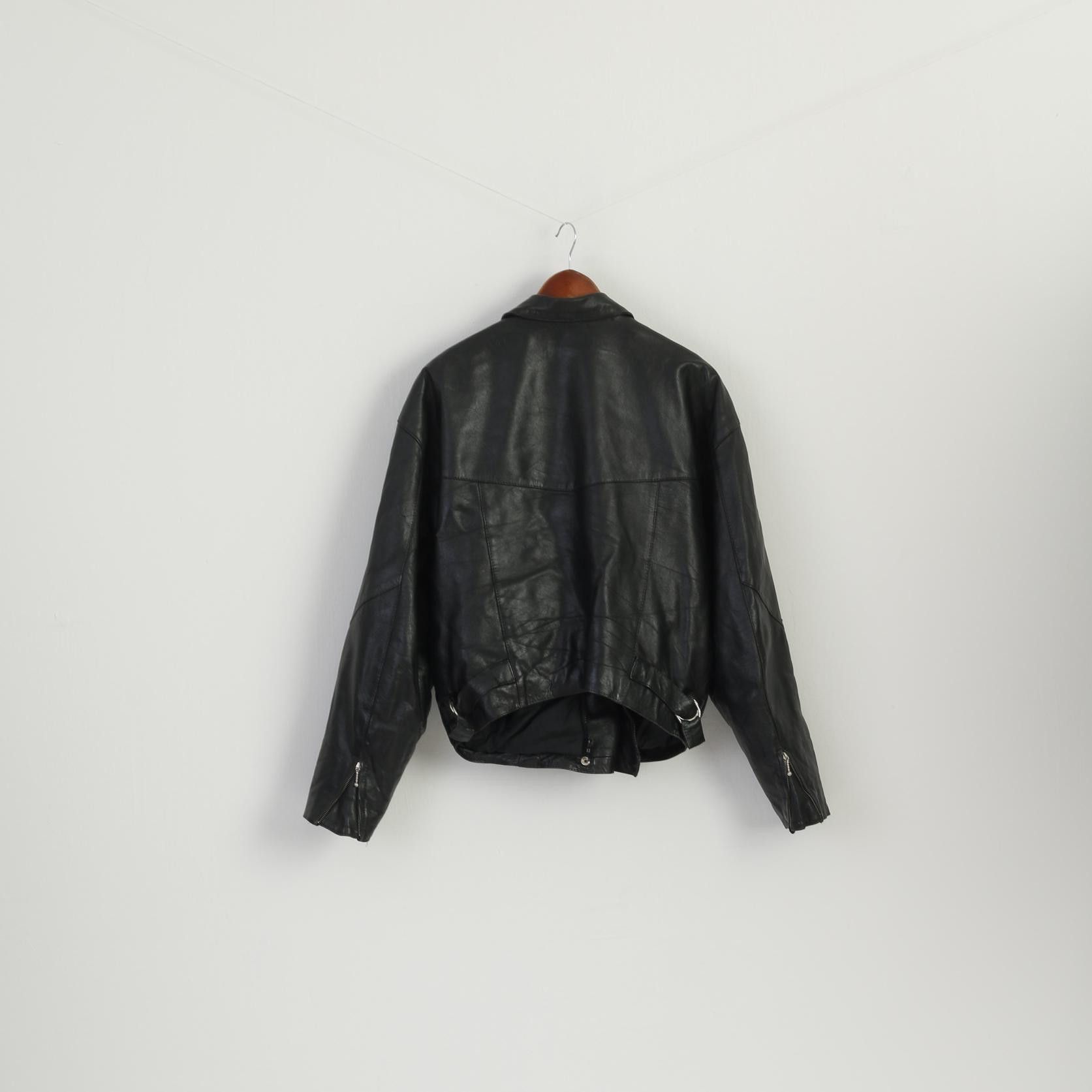 Vintage Stephano Women XL Jacket Black Leather Bomber 2515 Size XL / US 12-14 / IT 48-50 - 7 Thumbnail