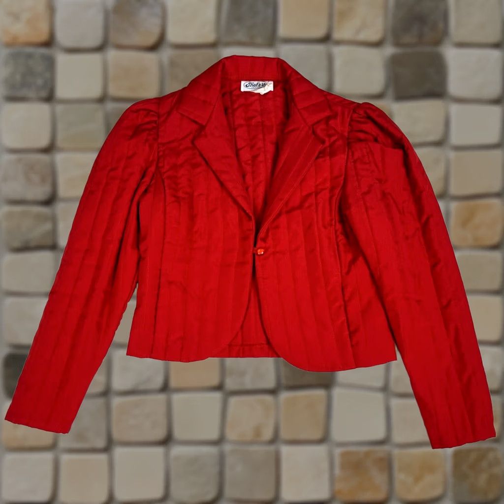 Vintage That's It! California Quilted Jacket Puffy Sleeves Red Women's Vintage Sz 5 Size S / US 4 / IT 40 - 1 Thumbnail