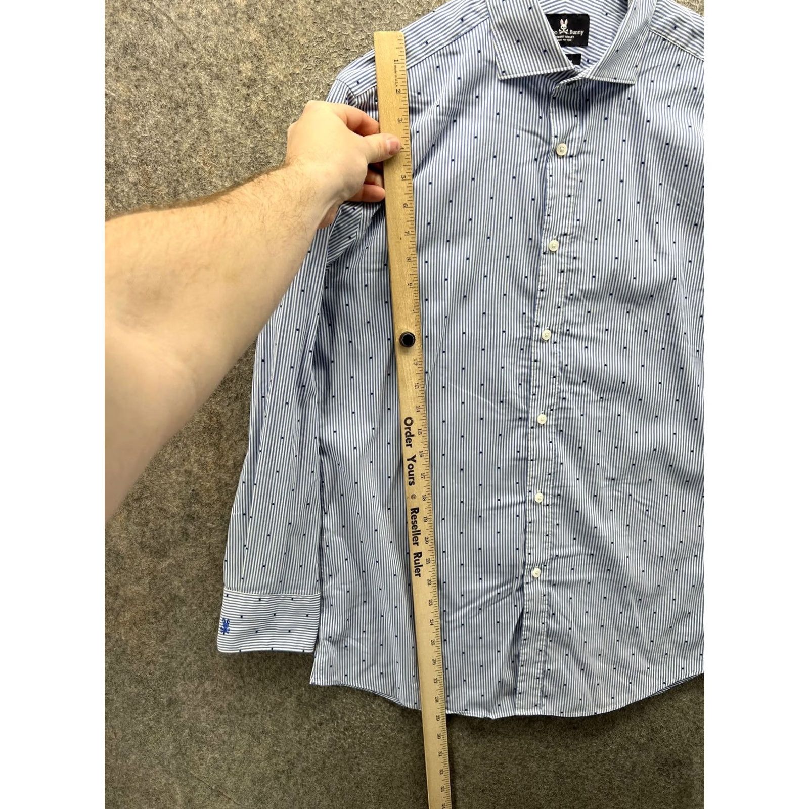 Psycho Bunny Psycho Bunny Dress Shirt Mens 15.5 32/33 Blue Stripe Slim Non-Iron Long Sleeve Shirt Size 42R - 6 Thumbnail