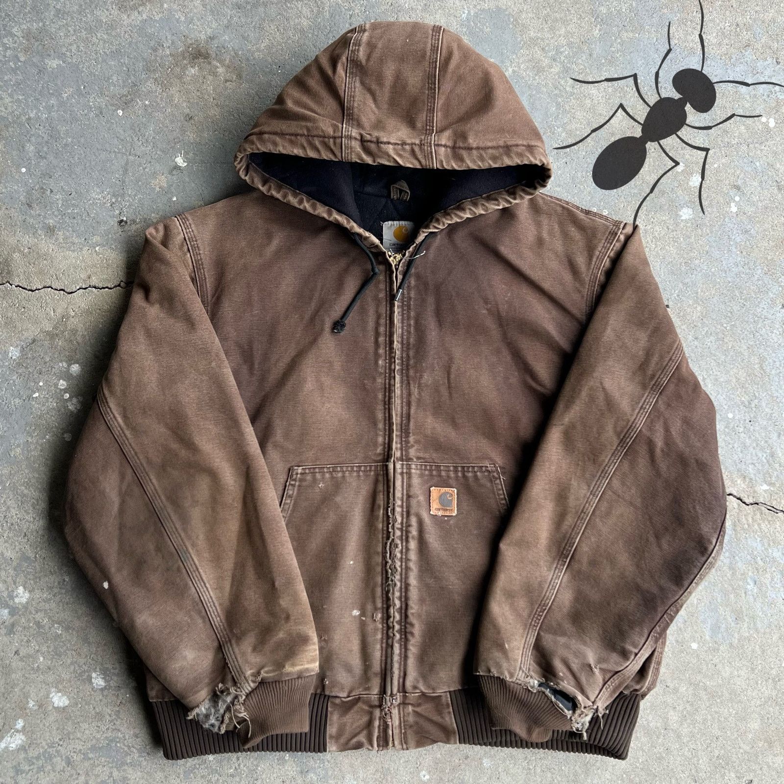 Pre-owned Carhartt X Vintage Y2k Faded Brown Distressed Carhartt Hooded Jacket