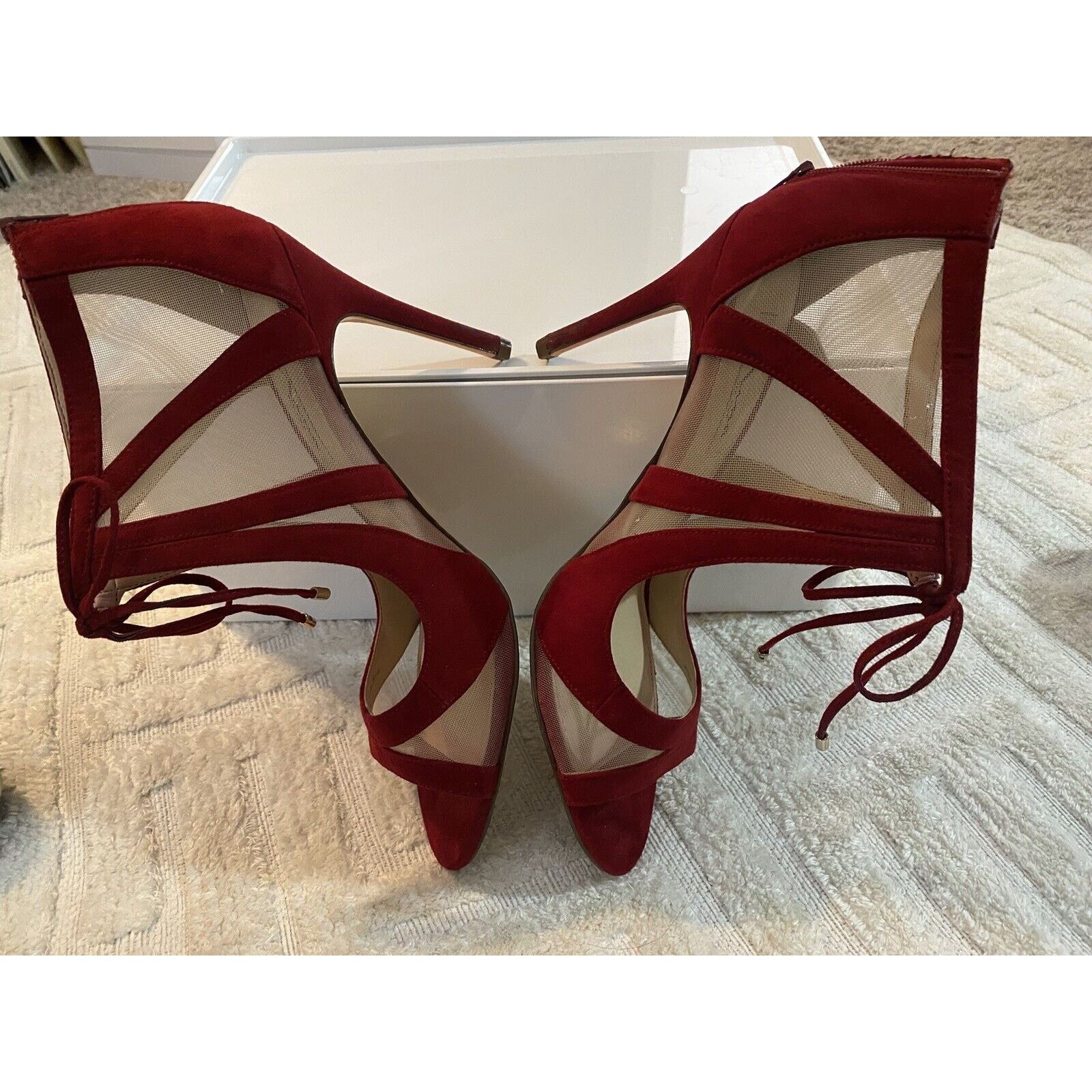Finamore × Nina Ricci Nina Ruby Red Open Toe 4” Heels Size US 9.5 / IT 39.5 - 4 Thumbnail