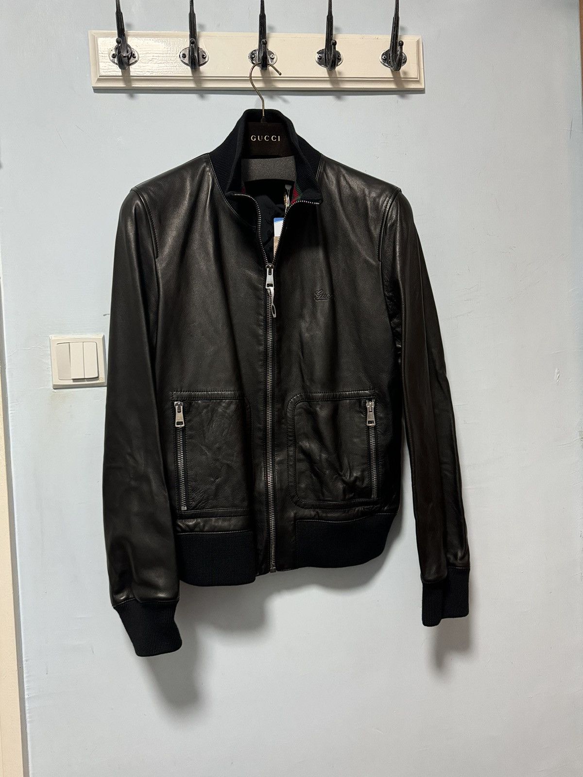 Gucci Gucci logo leather bomber jacket Size US L / EU 52-54 / 3 - 4 Thumbnail