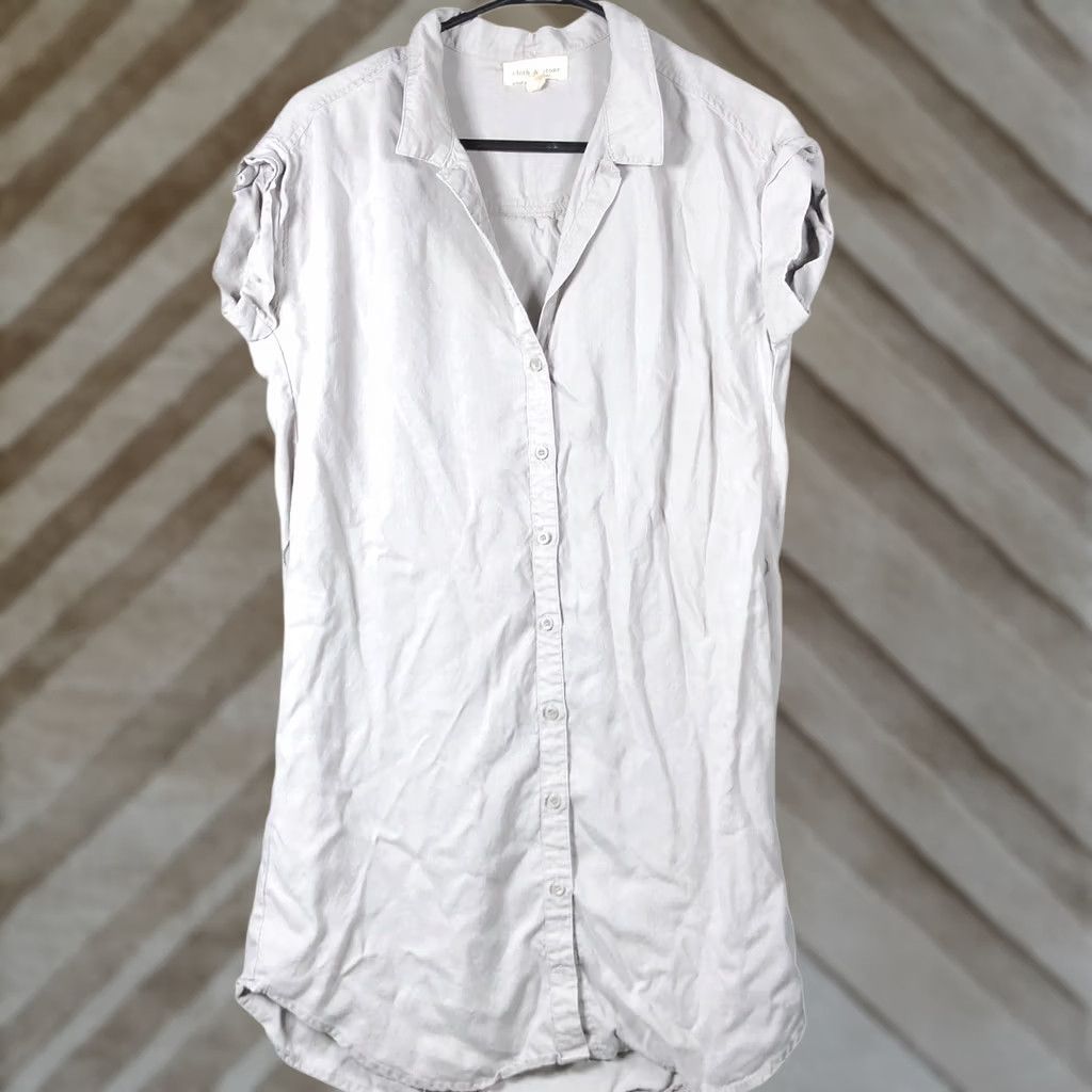 CLOT Cloth & Stone Womens Shirt Gray Collared Oversized Button Down Small Shirt Short Sleeve Casual Workwear Size S / US 4 / IT 40 - 1 Thumbnail