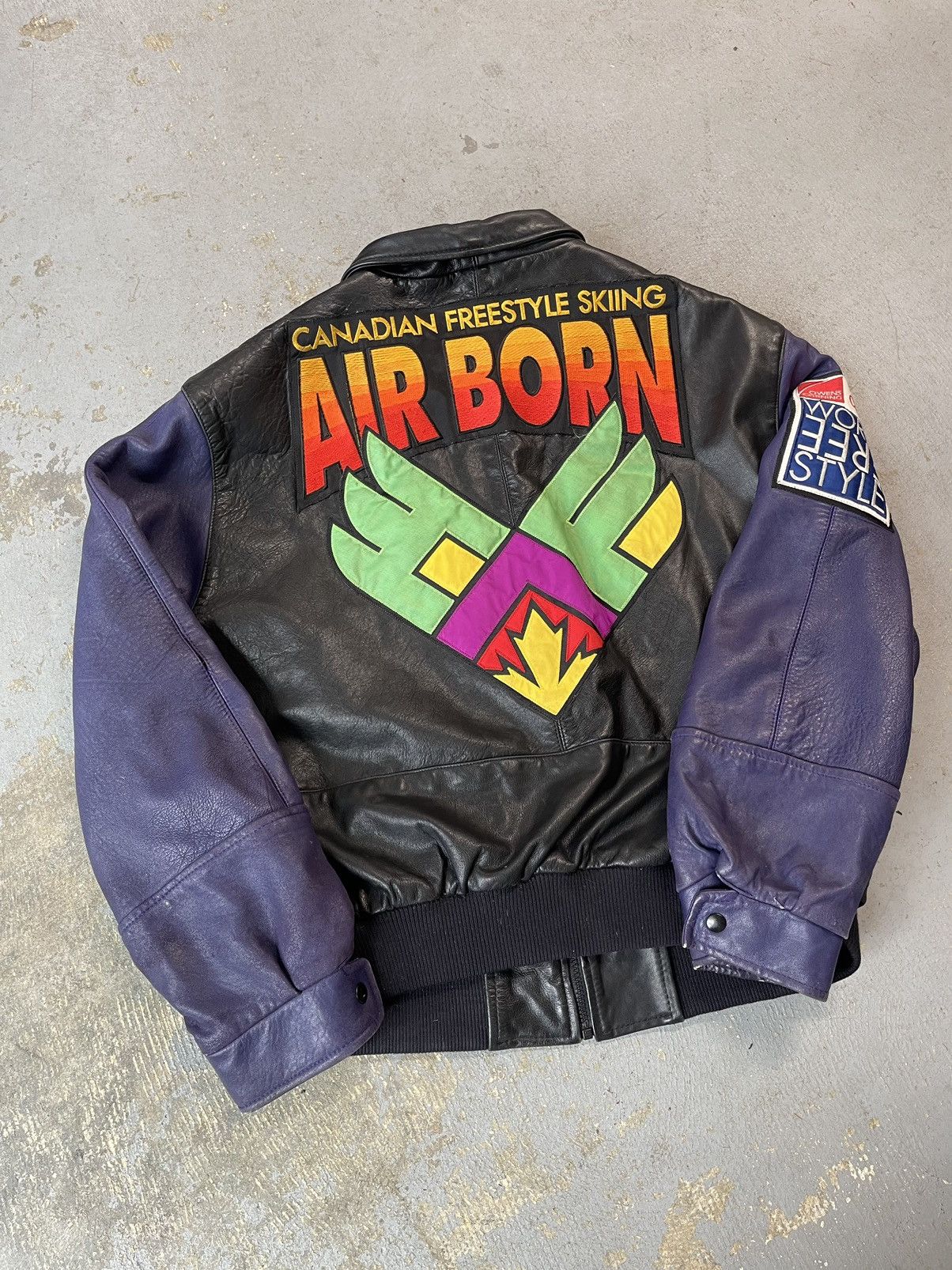 image of Made In Canada x Vintage 90's Canadian Air Force Skiing Team Leather Jacket in Purple (Size XL)