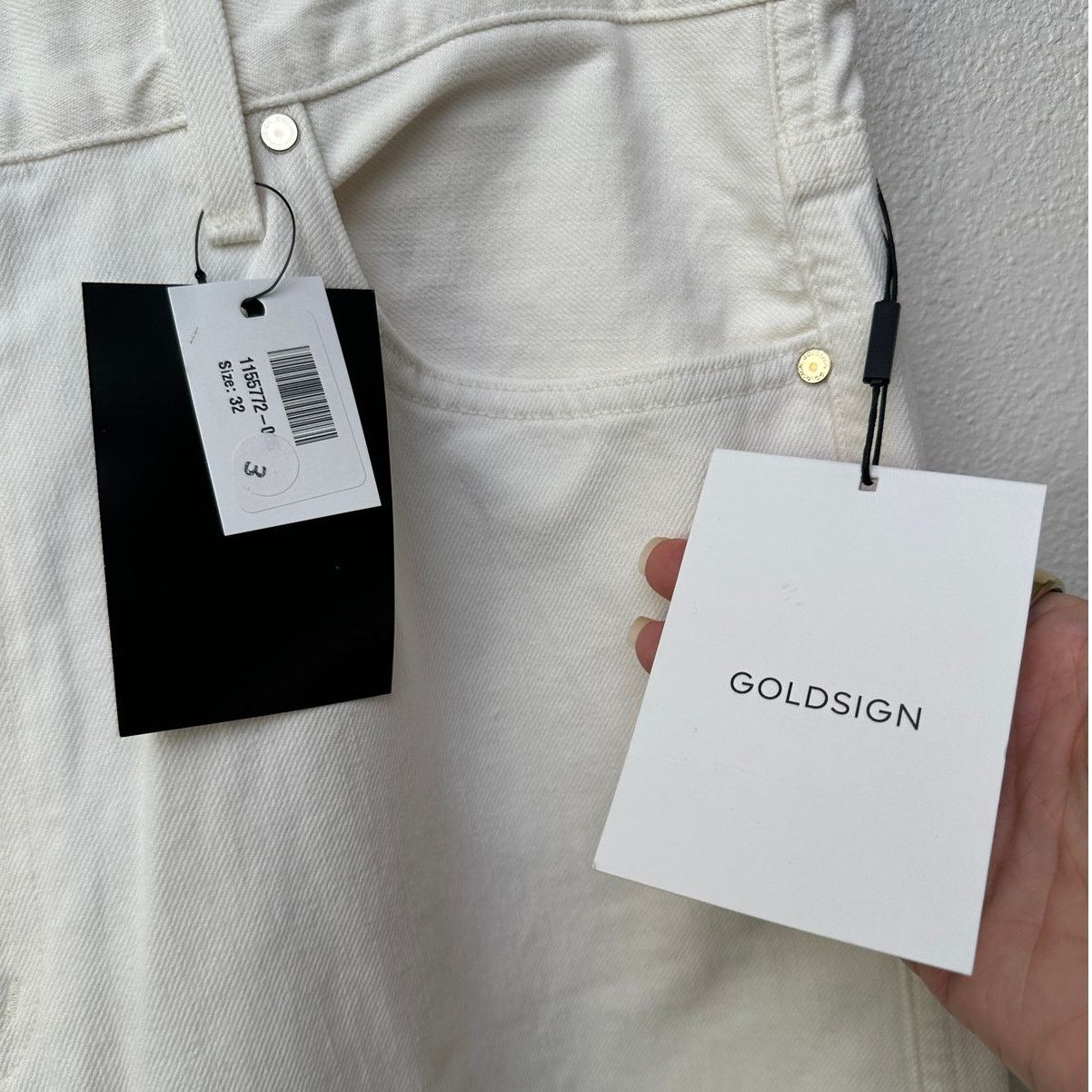 GOLDSIGN NWT Goldsign The A Jean Pressed Pearl Ivory Jeans 32 Size 32" / US 10 / IT 46 - 6 Thumbnail