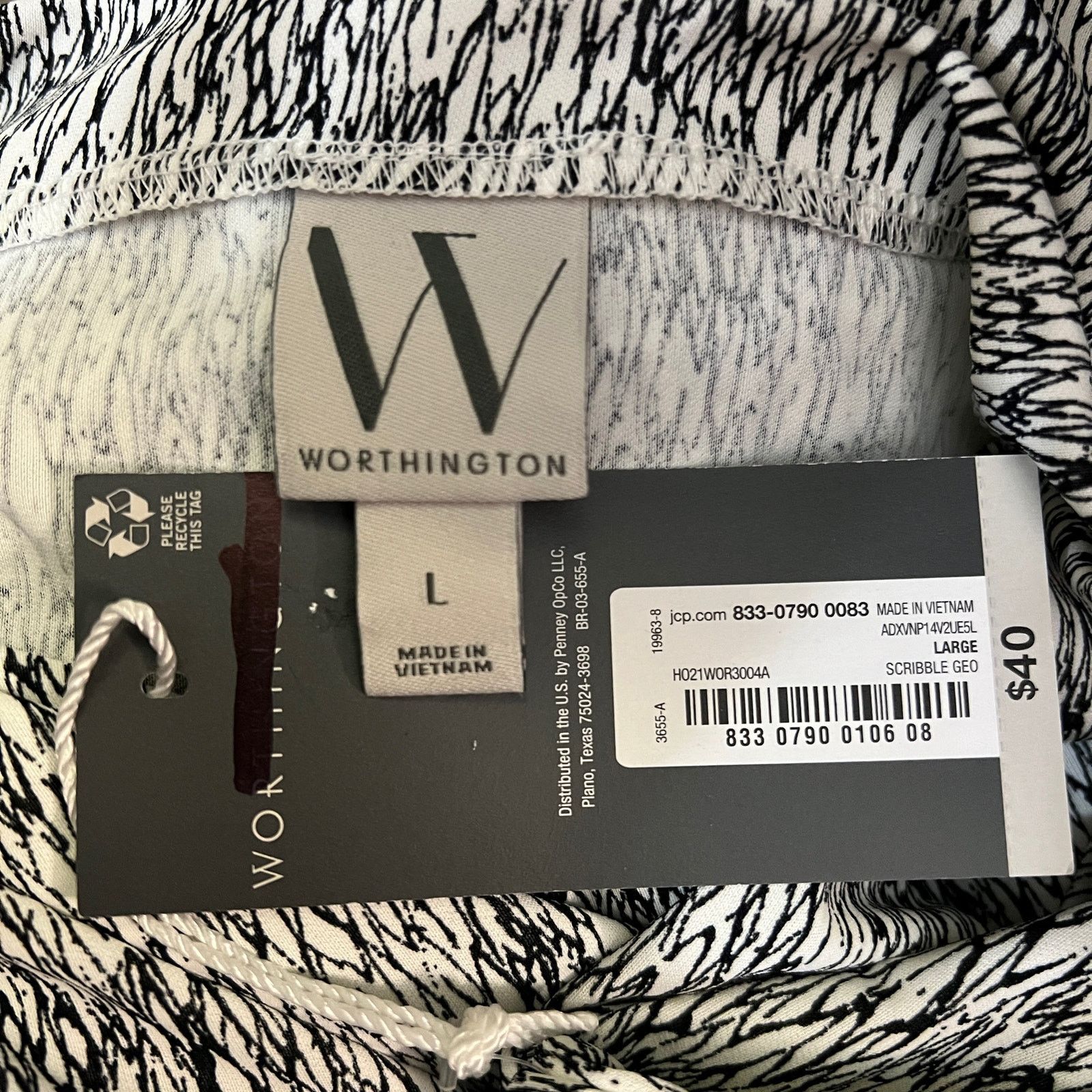 Worthington Scribble Geometric Asymmetric Ruched Neck Long Sleeve Blouse Size L / US 10 / IT 46 - 7 Thumbnail