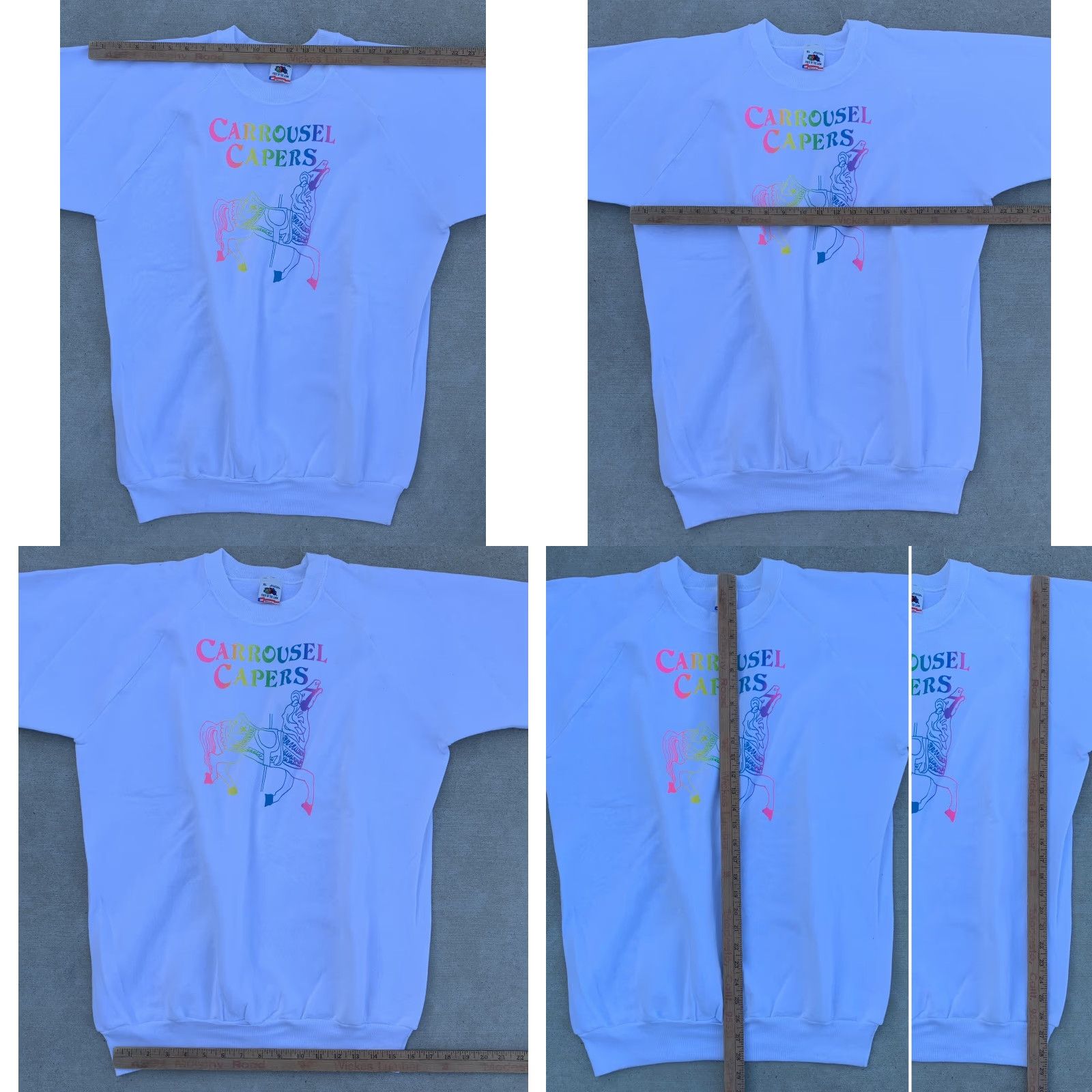 Fruit Of The Loom VINTAGE Fruit of the Loom Raglan Sweatshirt Crew Neck Long Sleeve XL White Neon Carousel Horse Graphic Print Men Size US XL / EU 56 / 4 - 11 Thumbnail