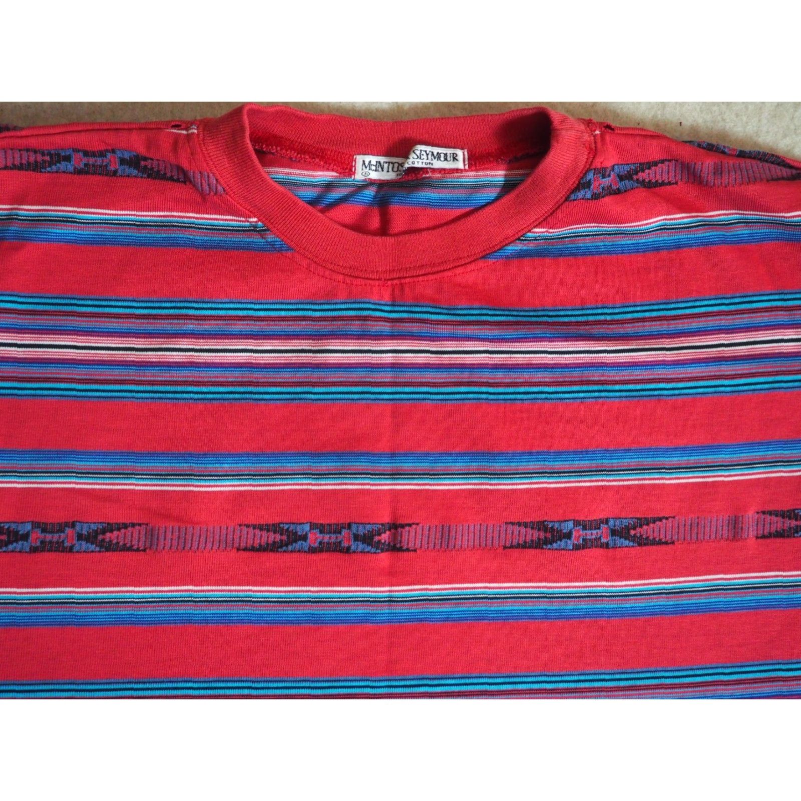 Native VINTAGE McIntosh & Seymour Tee T-Shirt Striped Red 90s Southwest Aztec Native Shirt Mens L Size US L / EU 52-54 / 3 - 2 Thumbnail