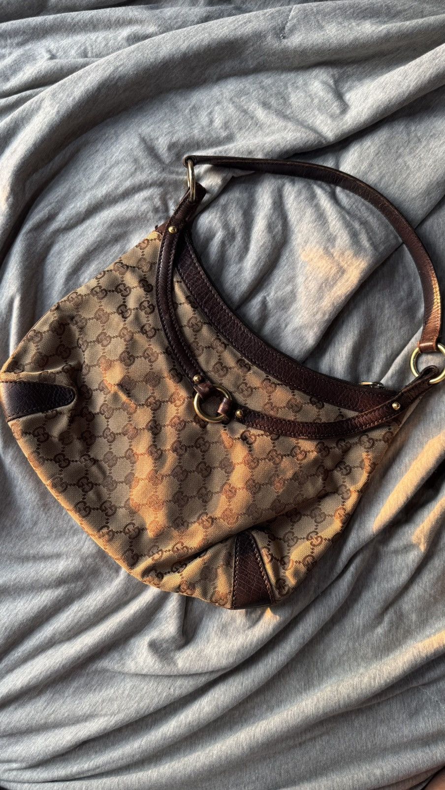 Gucci Gucci 2000s Large Horsebit Shoulder Bag GG Monogram Canvas Size ONE SIZE - 8 Thumbnail