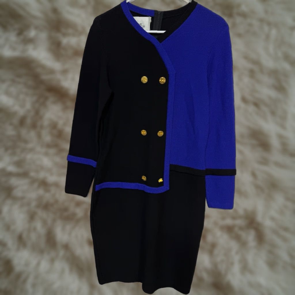 Vintage VINTAGE Steve Fabrikant Sweater Dress Cardigan Knit Wool Blend Blue Black Sz S Womens Size S / US 4 / IT 40 - 1 Thumbnail