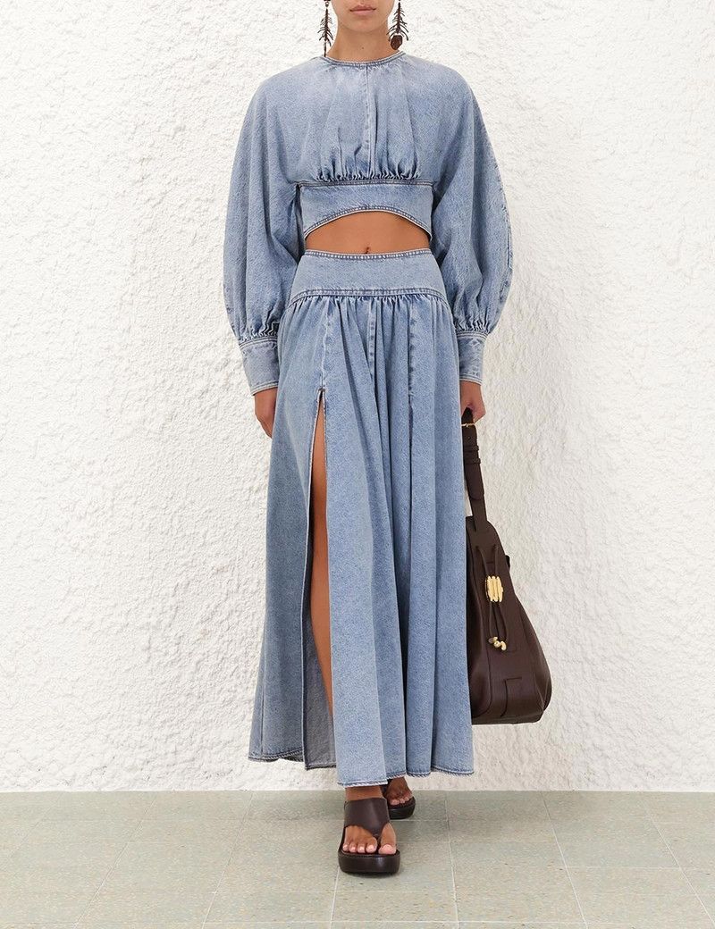 Zimmermann oc11z0226 Denim Circle Skirt In Blue Size 27" / US 4 / IT 40 - 2 Thumbnail