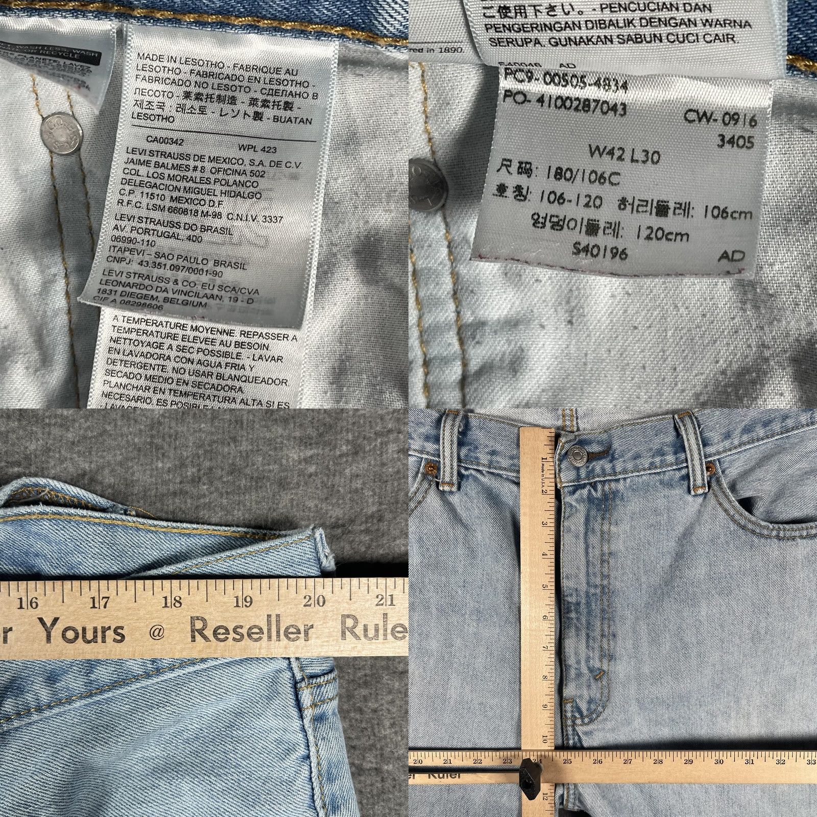 Levi's Levi's 505 Jeans Mens 41x30 Light Wash Blue Straight Regular Fit Denim Jeans Size US 42 / EU 58 - 8 Thumbnail