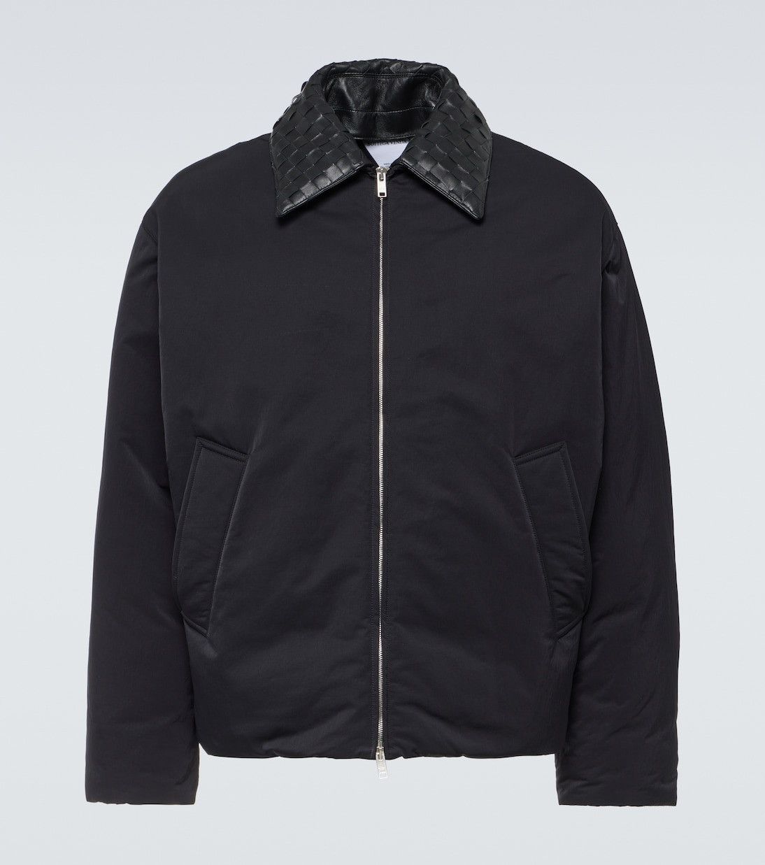 Pre-owned Bottega Veneta Intrecciato Leather-trimmed Down Jacket In Black