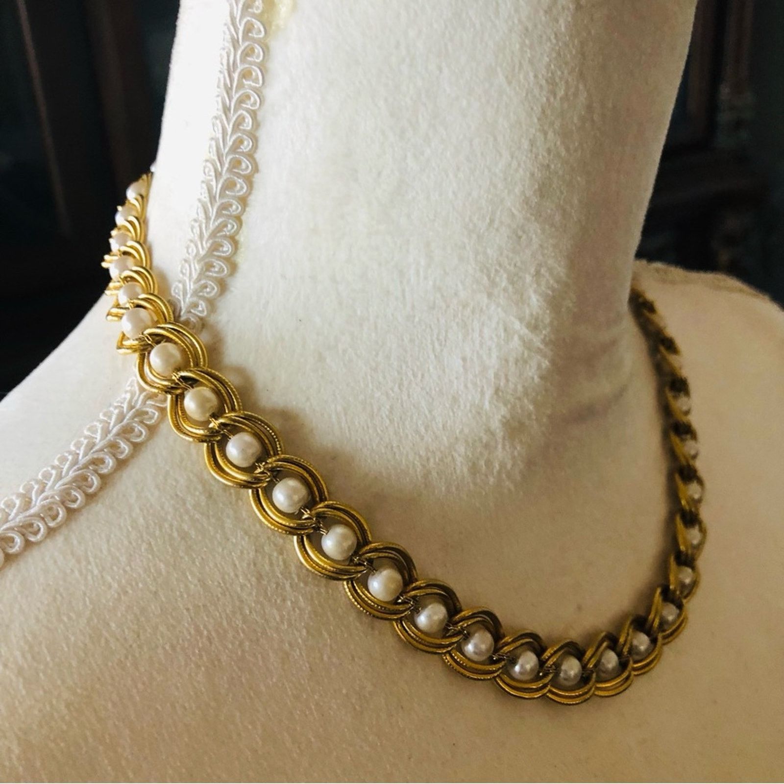 Vintage Vintage gold simulated pearl braided chain jewelry set Size ONE SIZE - 4 Thumbnail