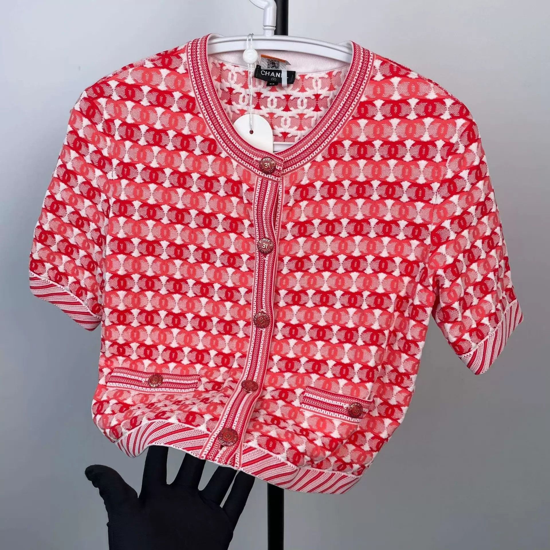 Chanel CHANEL All-Over Logo Knit Short-Sleeve Cardigan Size S / US 4 / IT 40 - 9 Thumbnail