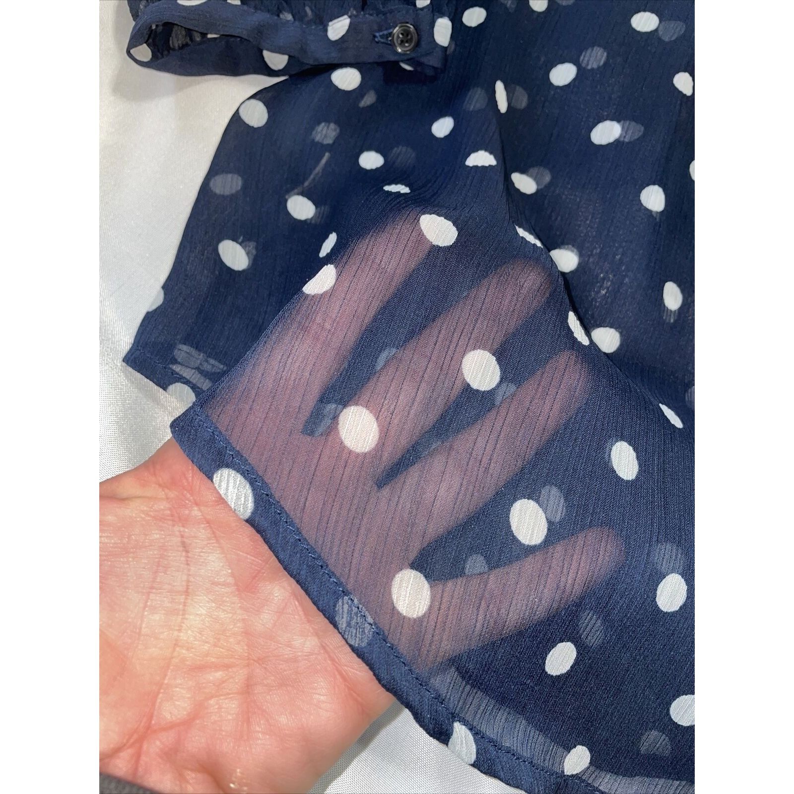 Joe Freshgoods JOE FRESH Women's Sheer Navy Polka dot Small Half Button Dow Size S / US 4 / IT 40 - 6 Thumbnail