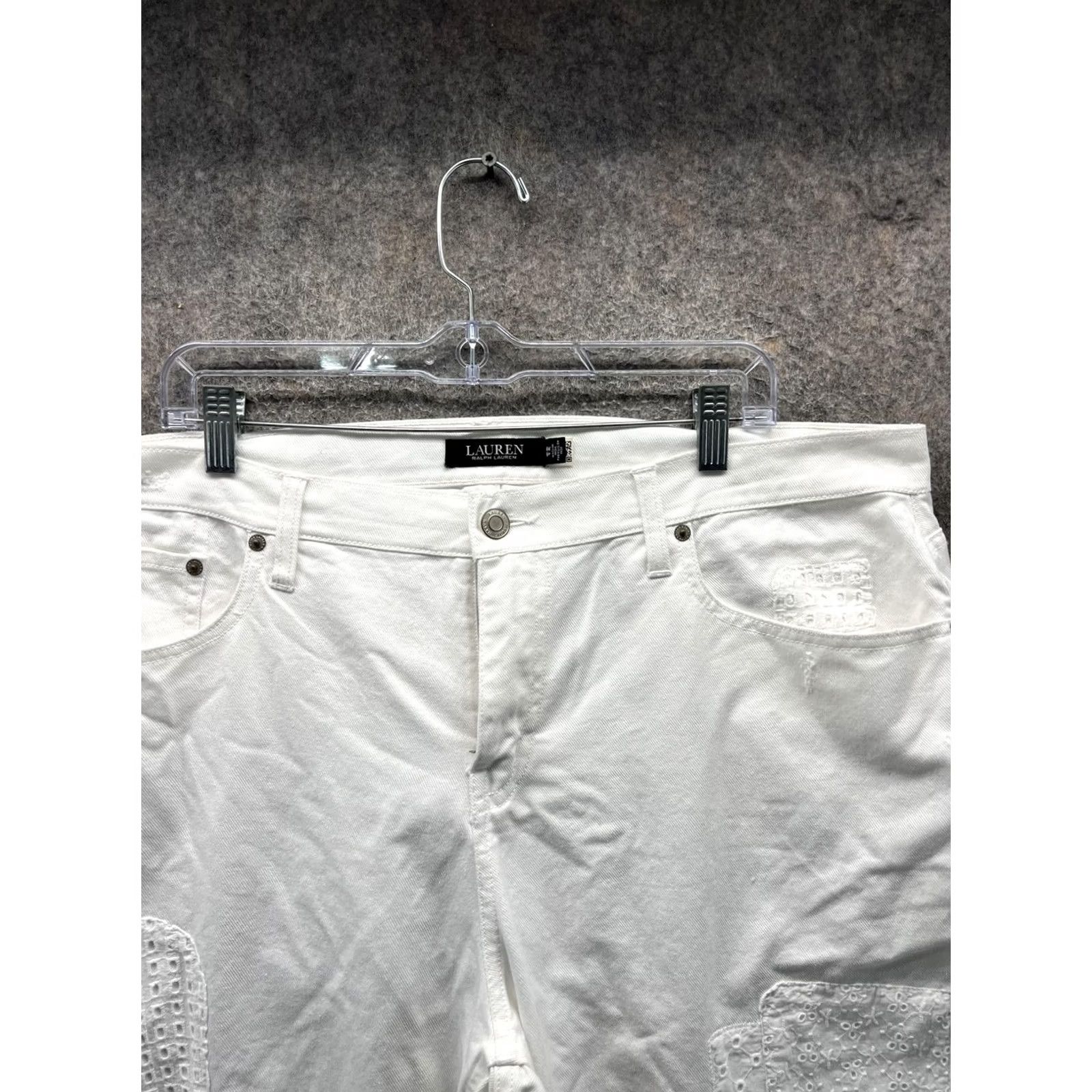 Ralph Lauren Lauren Ralph Lauren Jeans Womens 16W White Cropped Embroidered Lace Denim Pants Shirt Size 38" / US 16 / IT 52 - 6 Thumbnail