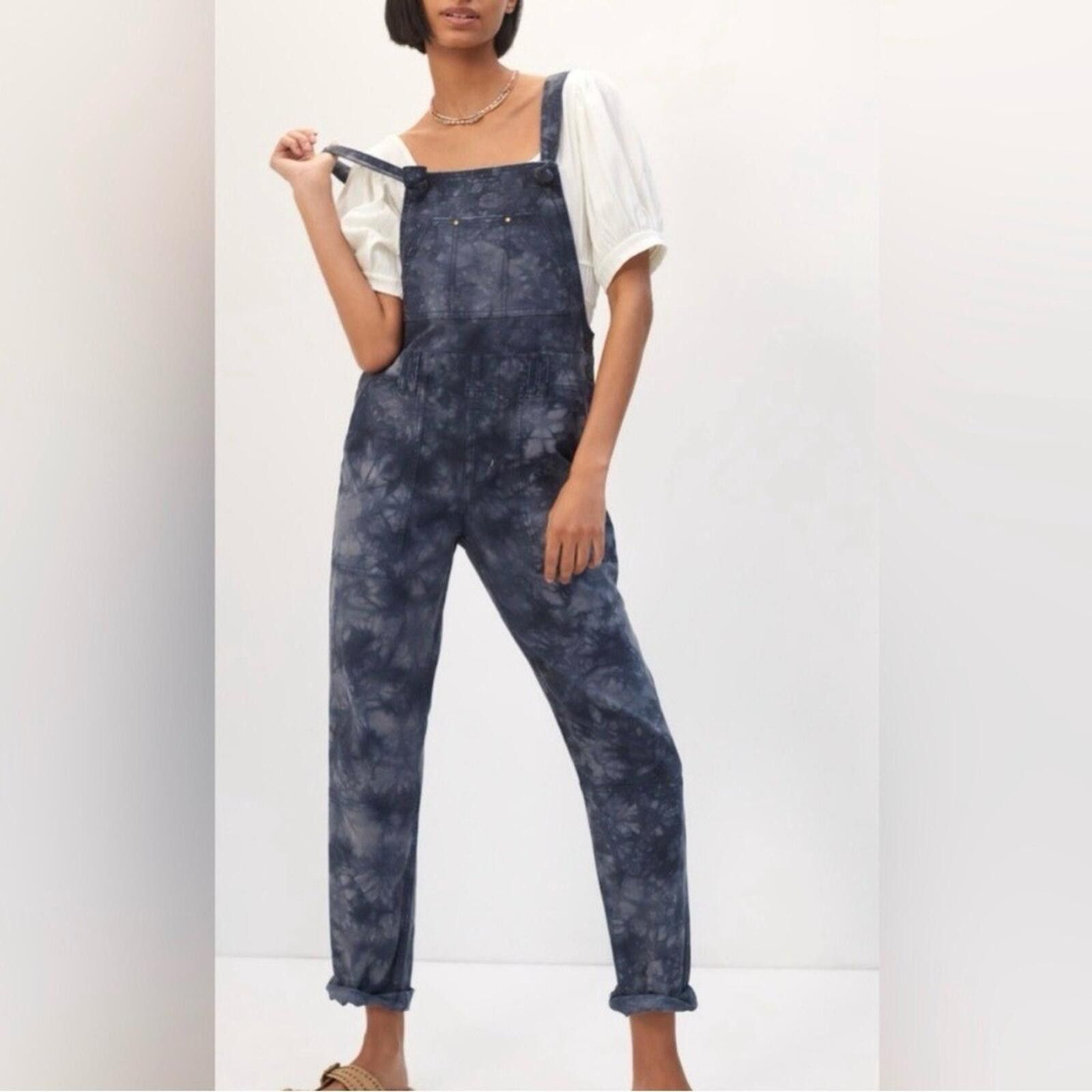 Anthropologie Anthro NWT The Wanderer Tie Dye Denim Overalls Size 27 Size 27" / US 4 / IT 40 - 1 Thumbnail