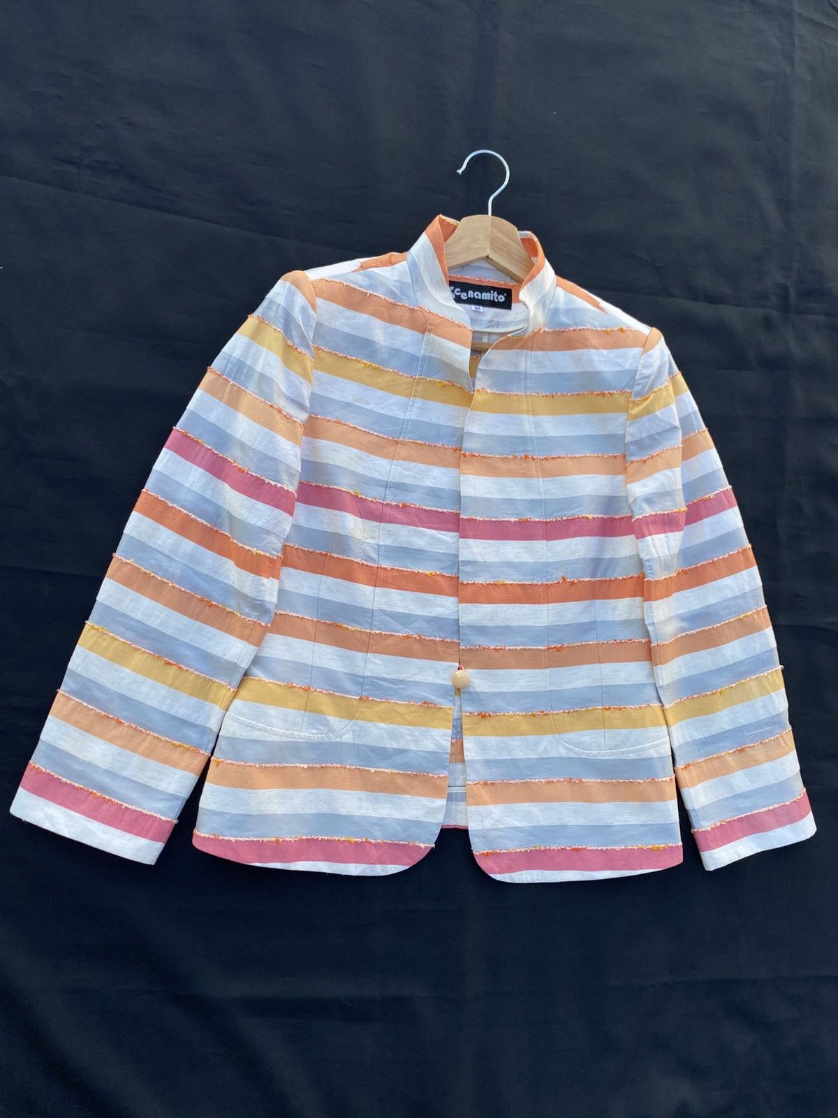 Japanese Brand Rare Vintage Stripes Raw Edge Design Women Blazer Size S / US 4 / IT 40 - 2 Thumbnail