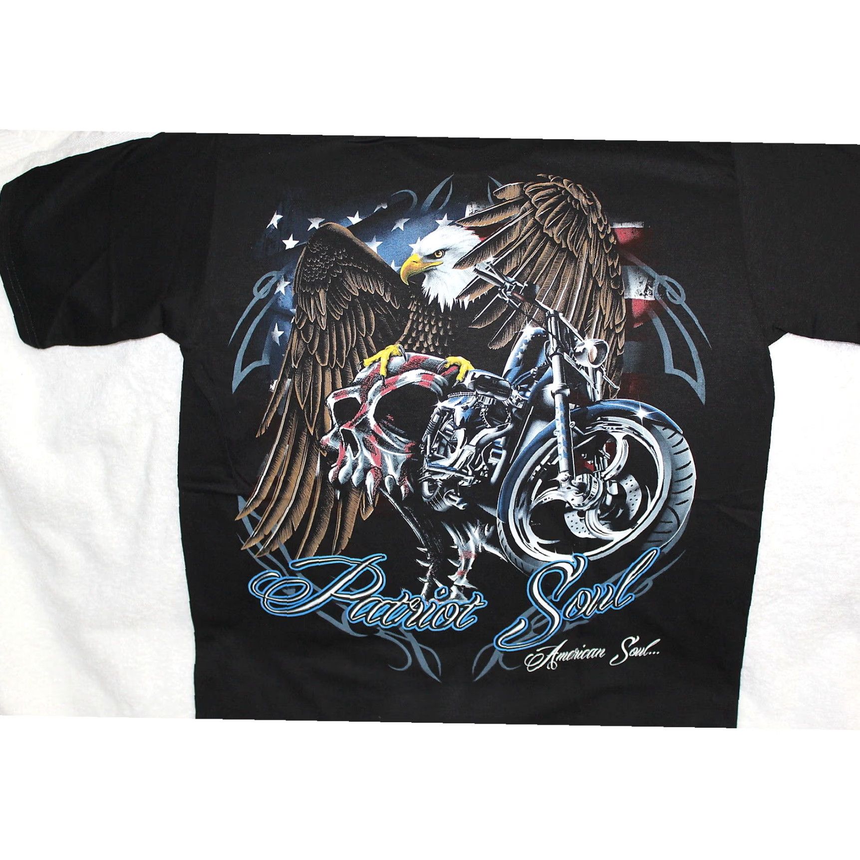 Vintage Patriot Soul American Soul Mens Black Cotton T-Shirt Motorcycle Eagle Skull Size US L / EU 52-54 / 3 - 2 Thumbnail
