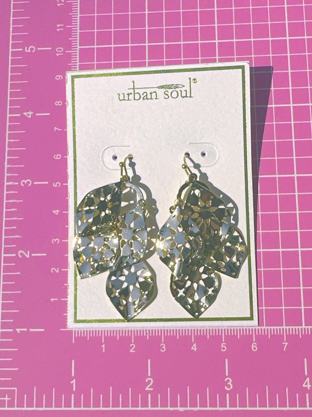 Designer Urban soul earrings gold tone hallowed metal leaves drop Size ONE SIZE - 3 Thumbnail