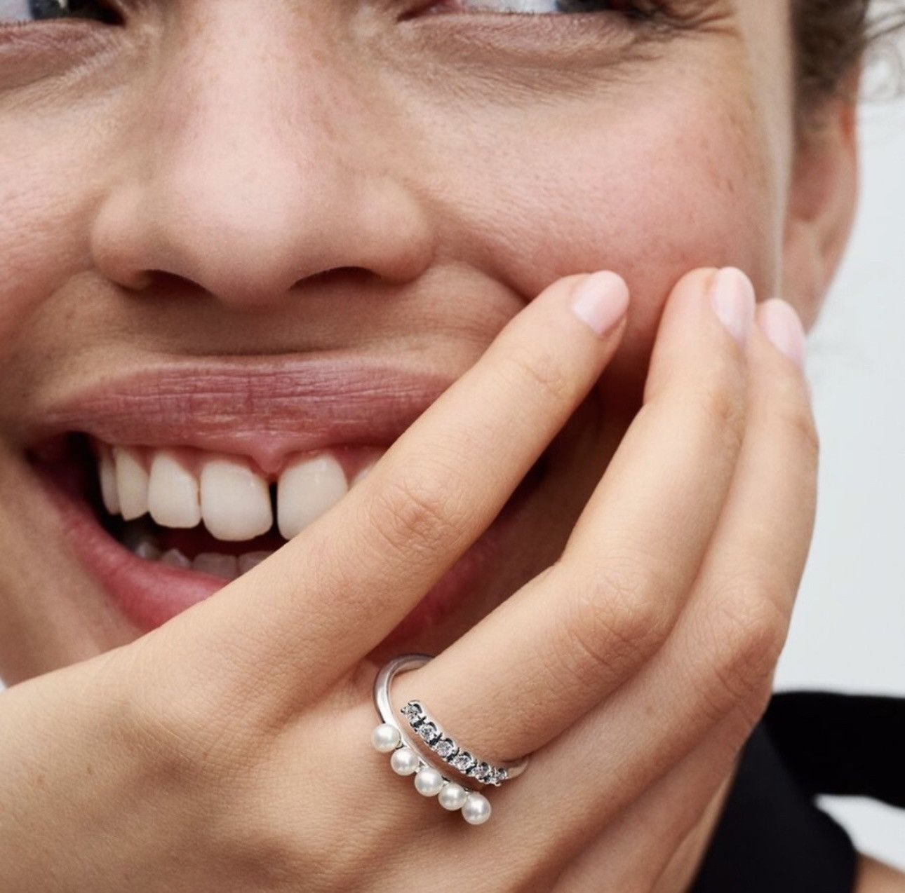 pandora Pandora Treated Freshwater Cultured Pearls & Pavé Open Ring Size ONE SIZE - 6 Thumbnail