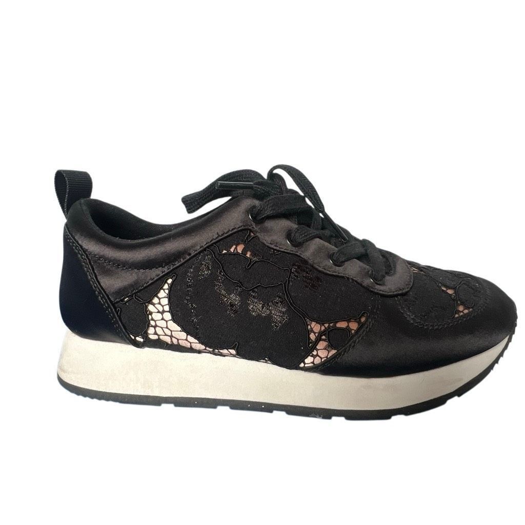 Zara Zara Basic Black Lace Satin Sneakers Size 37 6.5 Size US 7 / IT 37 - 1 Thumbnail