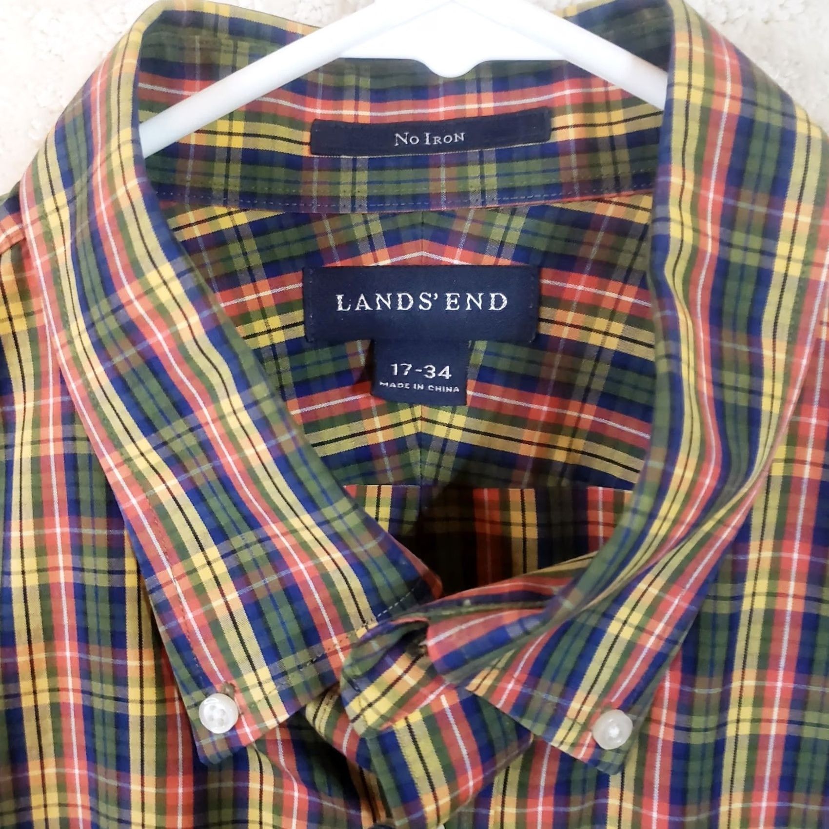 Lands' End Lands End Shirt Men's Red Green Yellow Plaid Button Down No Iron 17 34 Size US XL / EU 56 / 4 - 5 Thumbnail