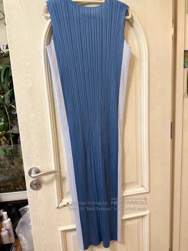 Issey Miyake Issey Miyake Blue-White Color-Block Dress Size L / US 10 / IT 46 - 2 Thumbnail