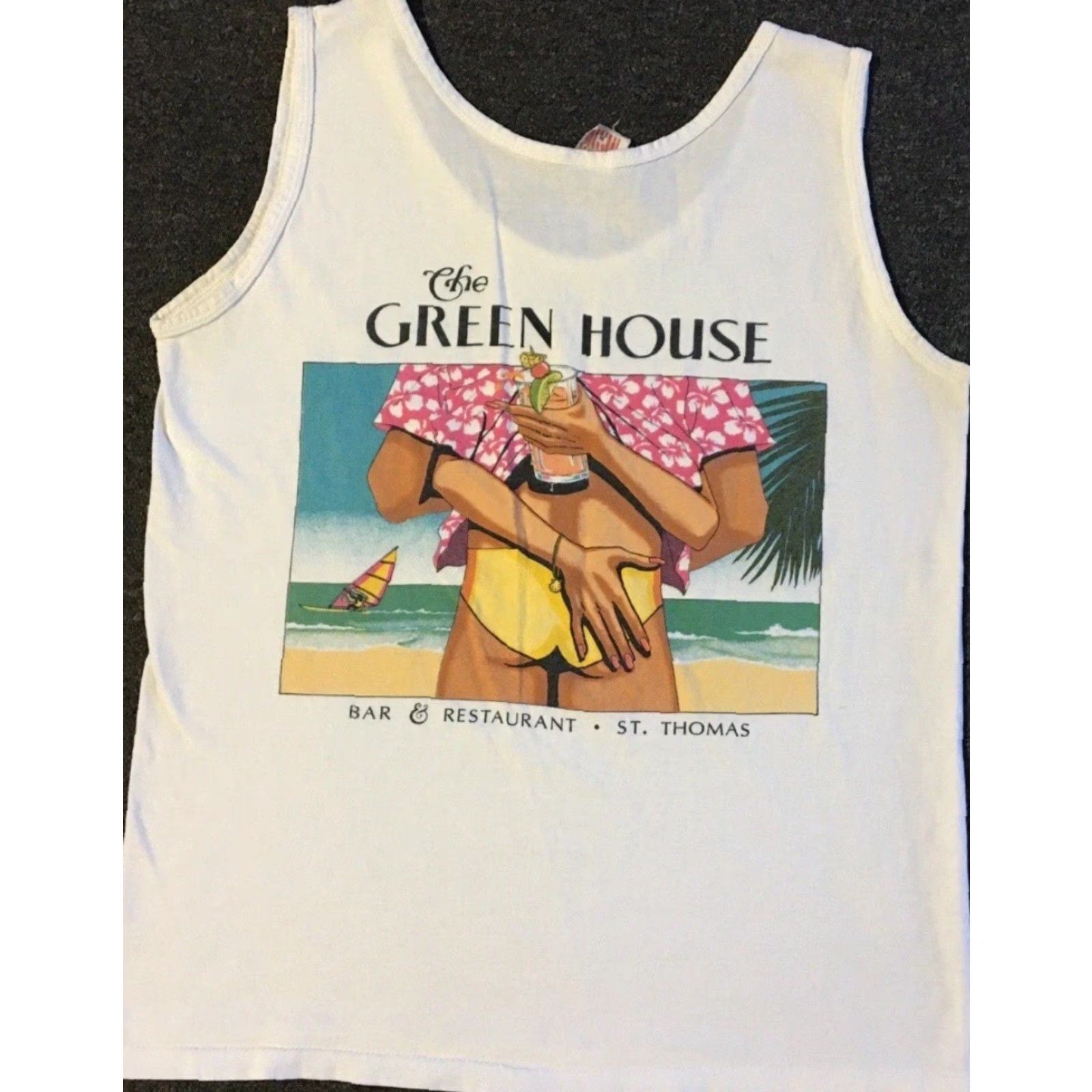 Vintage Vtg 90s Green House Bar Faded Tank Top XS S Beer Surf Beach Art Grunge 80s Size US XS / EU 42 / 0 - 2 Thumbnail