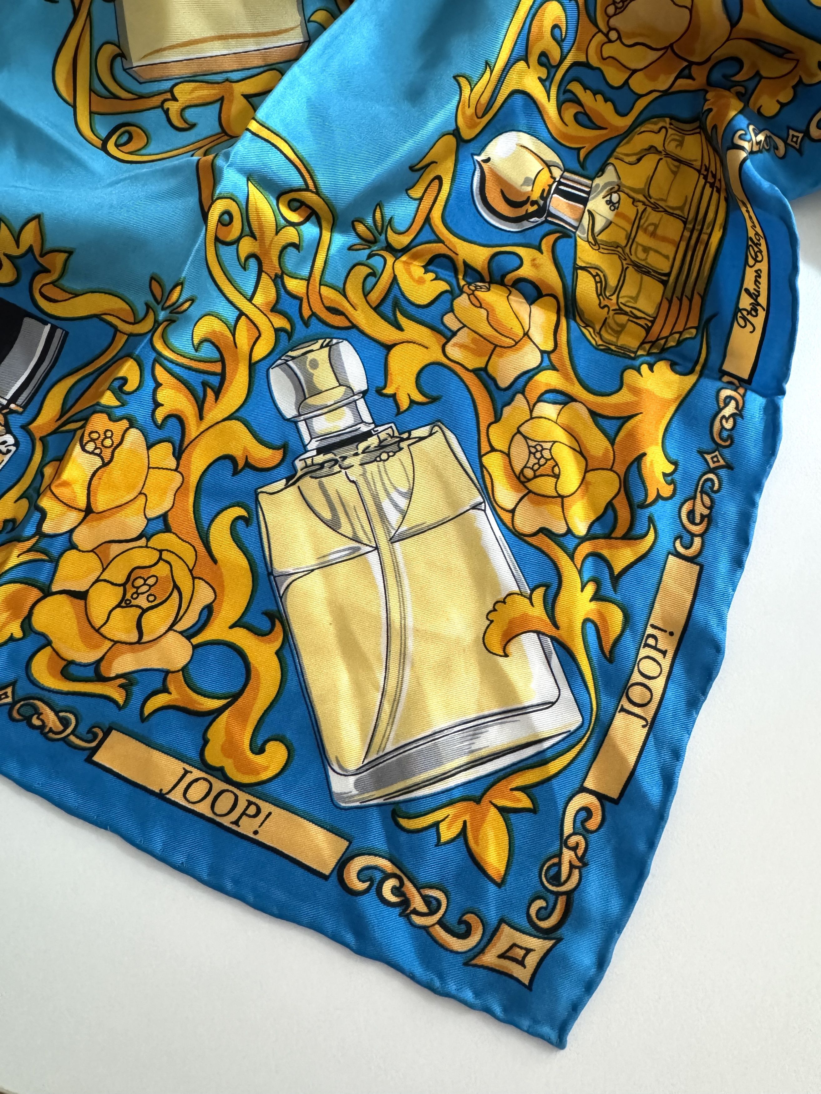 Vintage Vintage Silk Perfume Print Scarf 85 cm Blue Square Scarf Size ONE SIZE - 2 Thumbnail