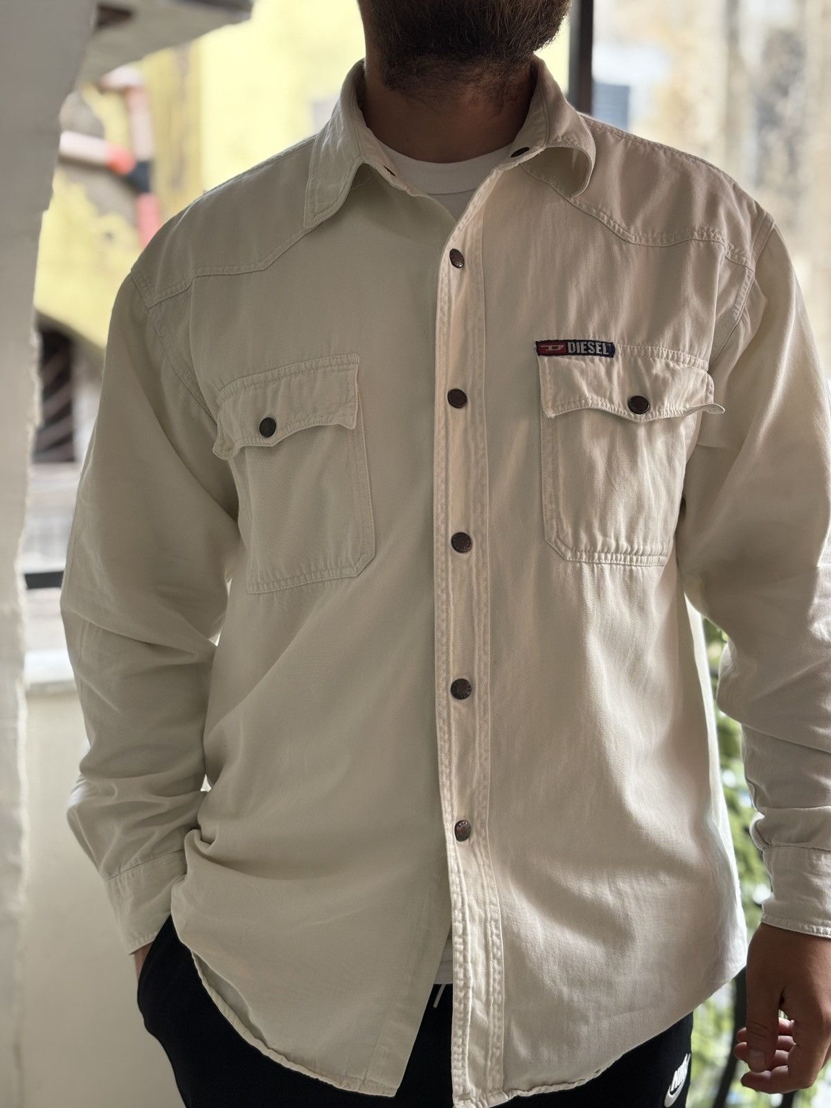 Diesel Vintage Diesel Workwear Shirt Cream White Y2K 90s Overshirt Size US L / EU 52-54 / 3 - 6 Thumbnail