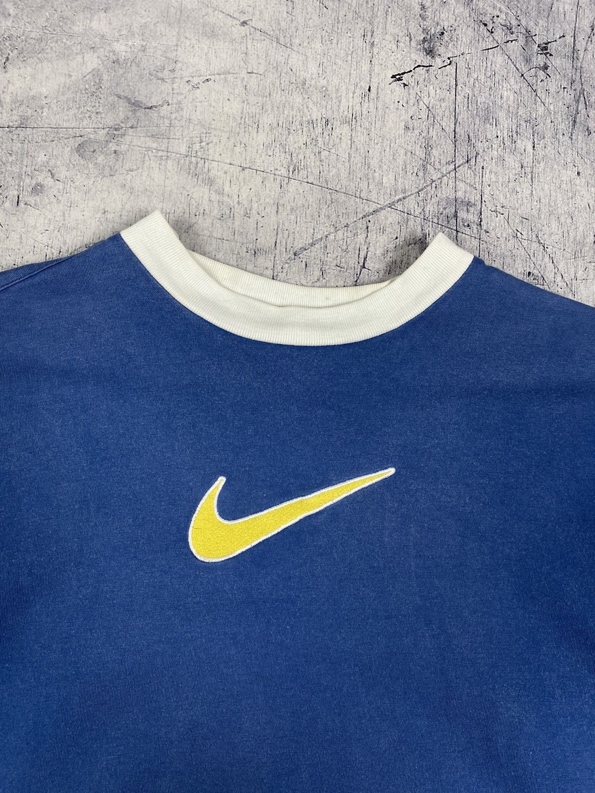 Nike × Vintage Vintage 90s Nike Big Logo Swoosh Drill y2k Tee Size US S / EU 44-46 / 1 - 5 Thumbnail