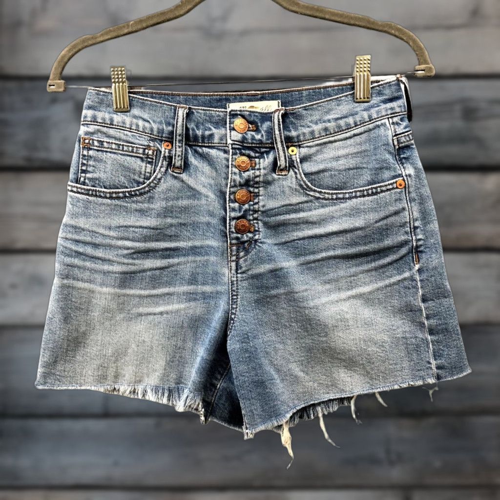 Madewell Madewell High Rise Denim Shorts Womens 25 Blue Exposed Button Fly Stretch Cut-Off Shorts Denim Slim 5-Pocket Womens Size 42" / US 20 - 1 Thumbnail