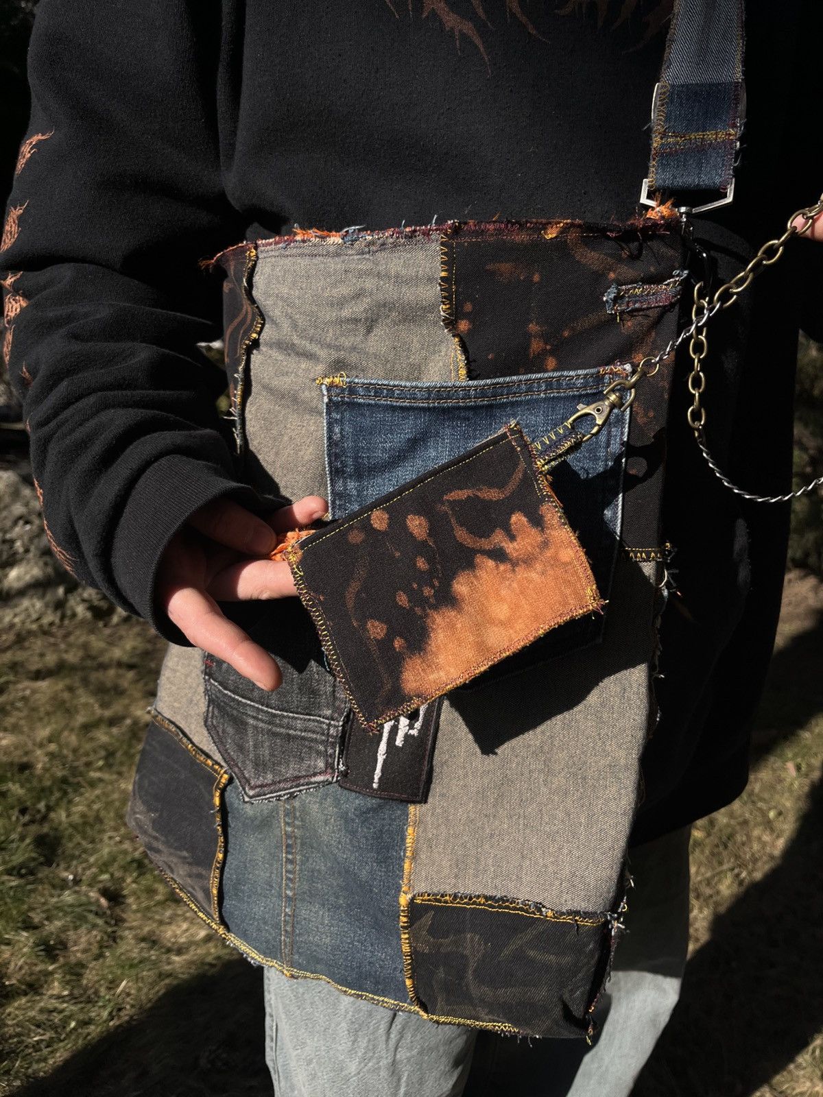 Handmade Custom 1-of-1 Metallica Patchwork Bag/Upcycled Denim & Suede Size ONE SIZE - 16 Thumbnail