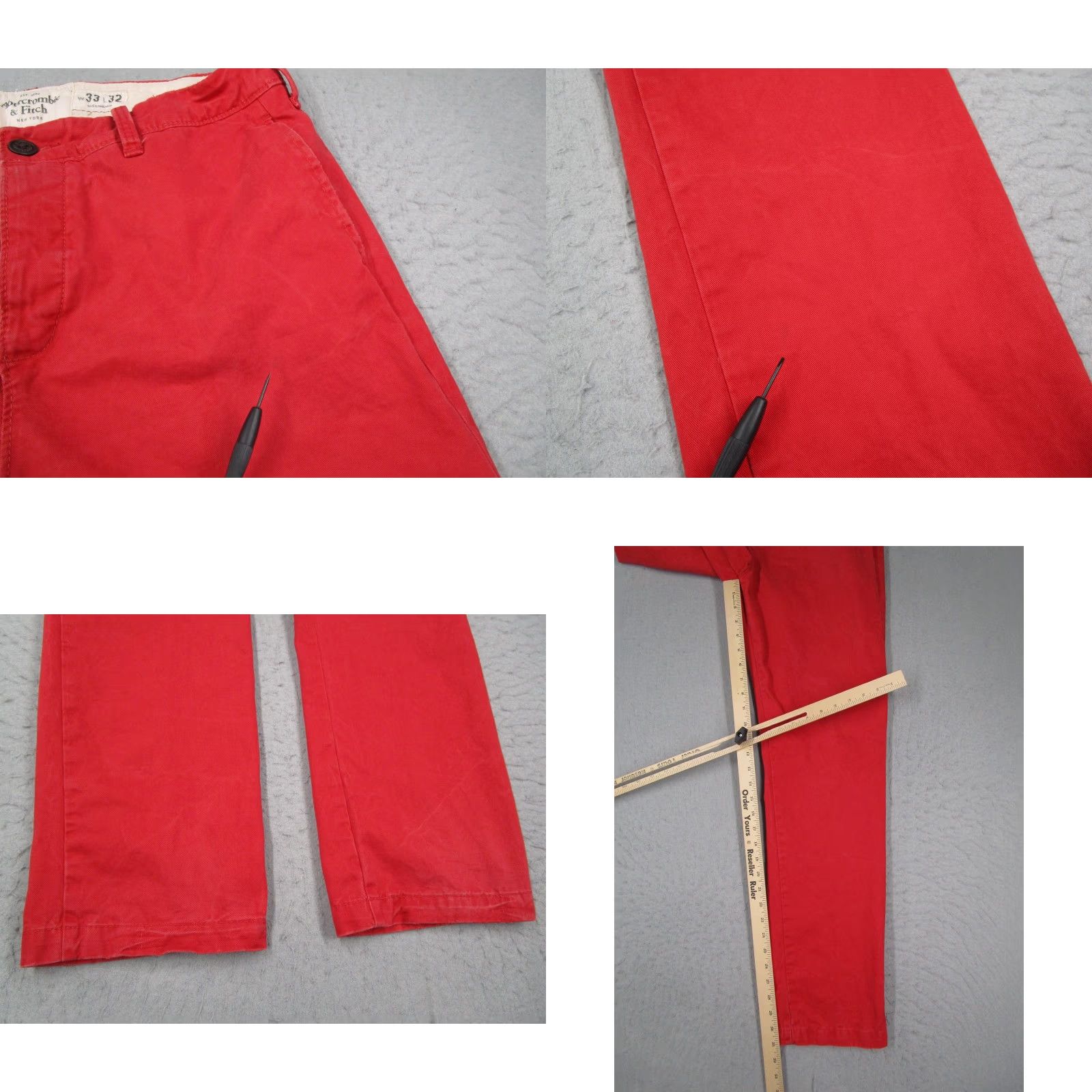Abercrombie & Fitch Abercrombie & Fitch Pants Mens 33x32 Red Chino Button Fly Cotton Casual Y2K Retro Size US 33 - 8 Thumbnail