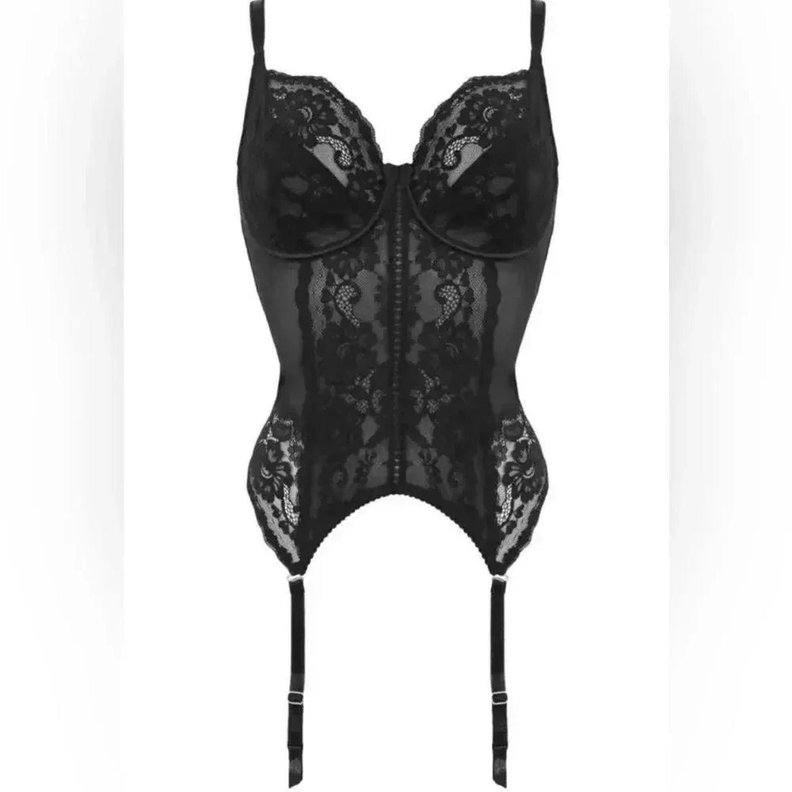 Designer Escante Black Lace Bodysuit with Bra Size ONE SIZE - 6 Thumbnail