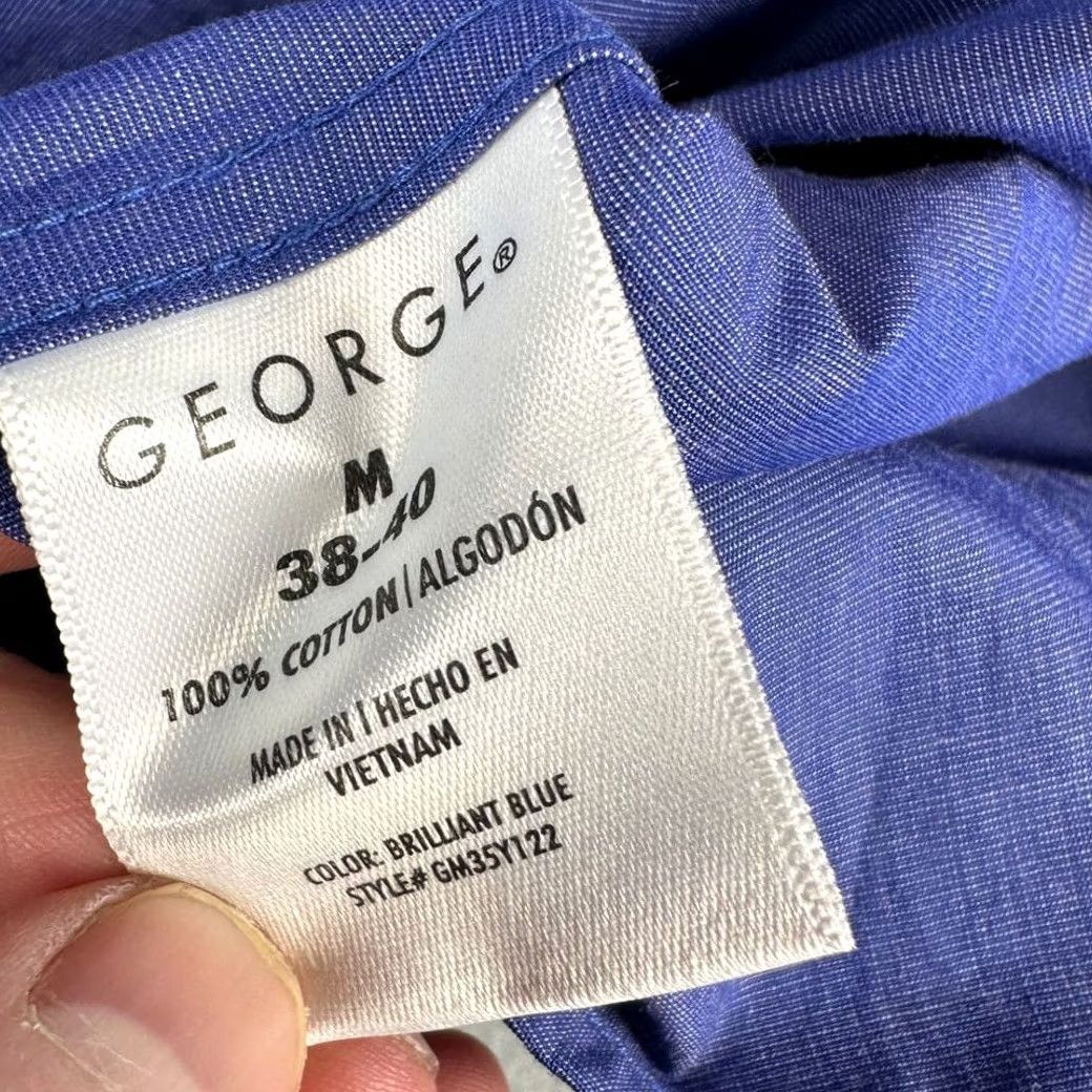 George George Button-Up Shirt Mens M Blue Long Sleeve 100% Cotton Casual NEW Size US M / EU 48-50 / 2 - 6 Thumbnail