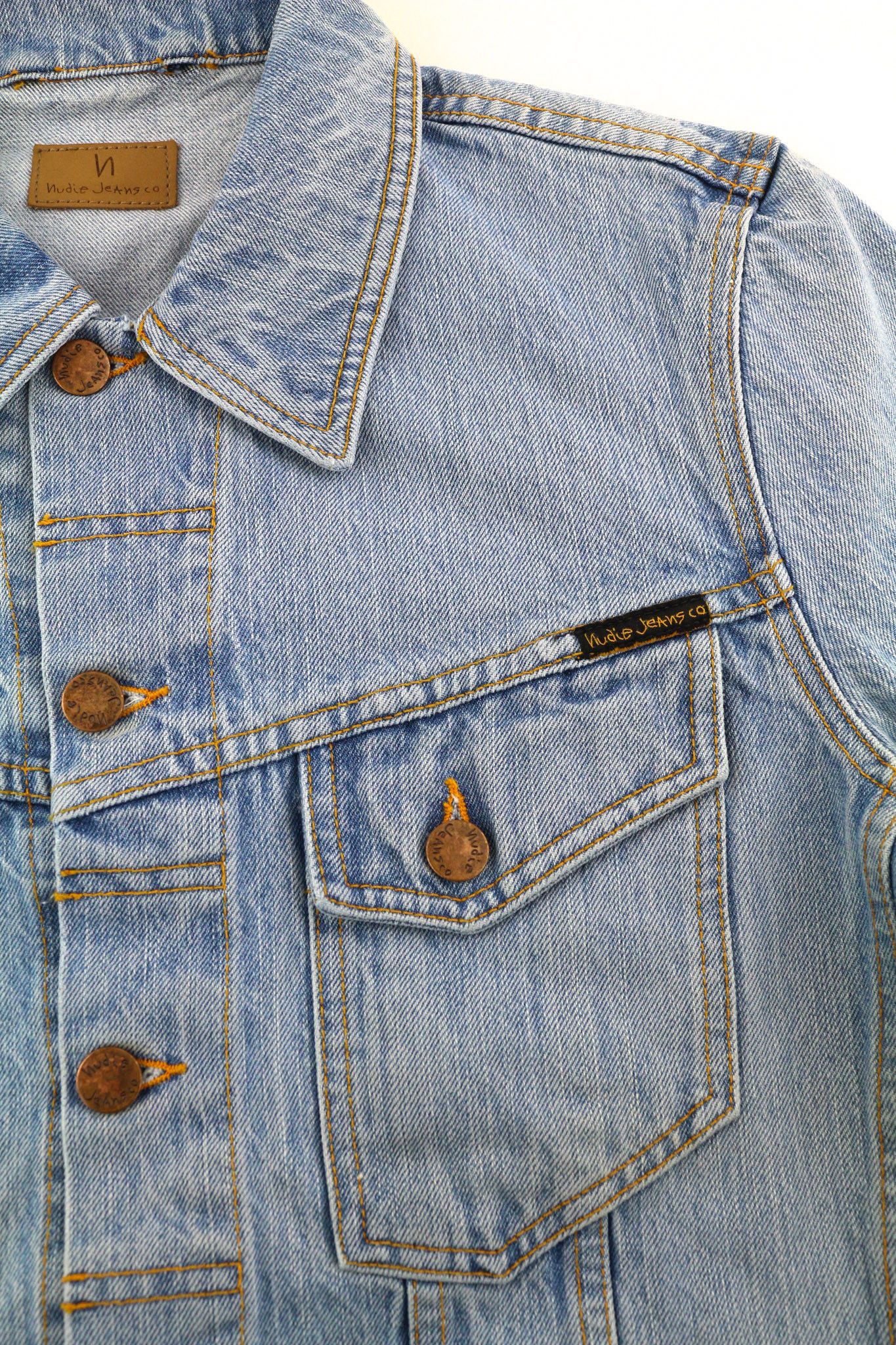 Nudie Jeans S Mid Blue Washed Denim Polo Pockets Casual Jacket 82448 Size US S / EU 44-46 / 1 - 6 Thumbnail
