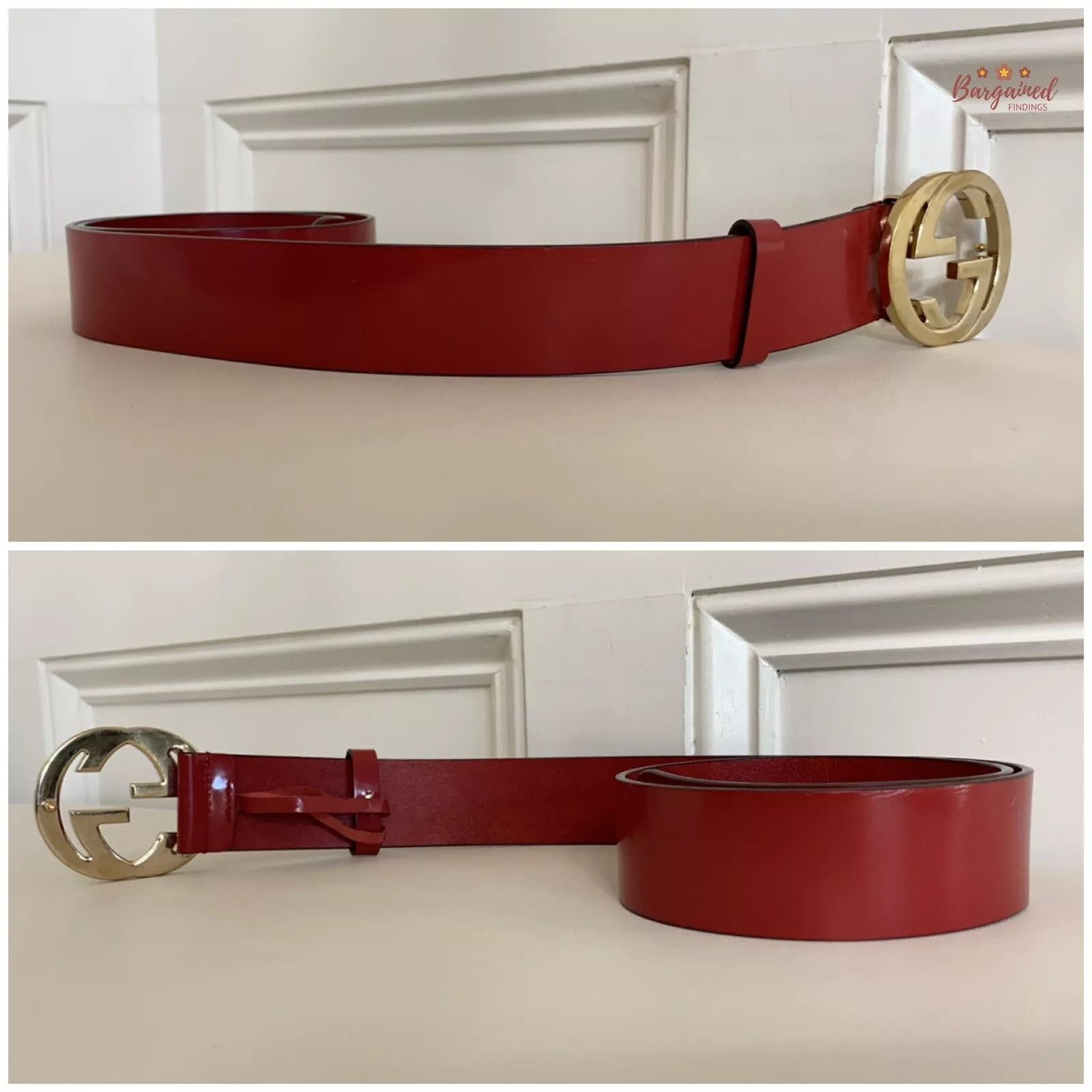 Gucci Gucci Red Coated Leather Gold Interlocking G Buckle Belt Size 30 - 4 Thumbnail