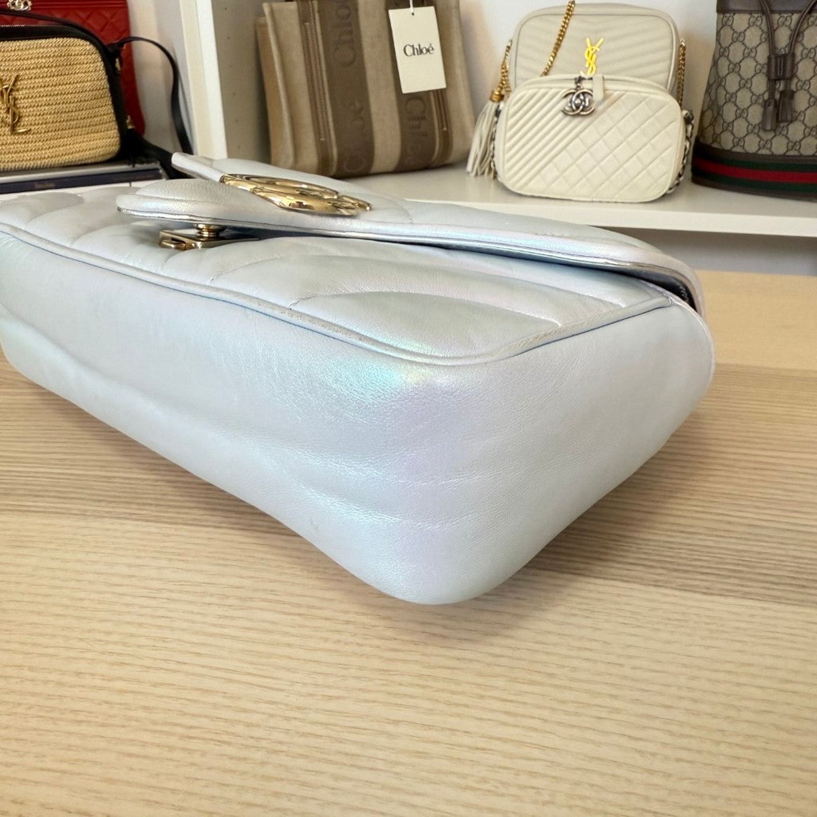 Gucci Gucci Matelasse Small GG Marmont Iridescent Snow Light Blue Size ONE SIZE - 7 Thumbnail